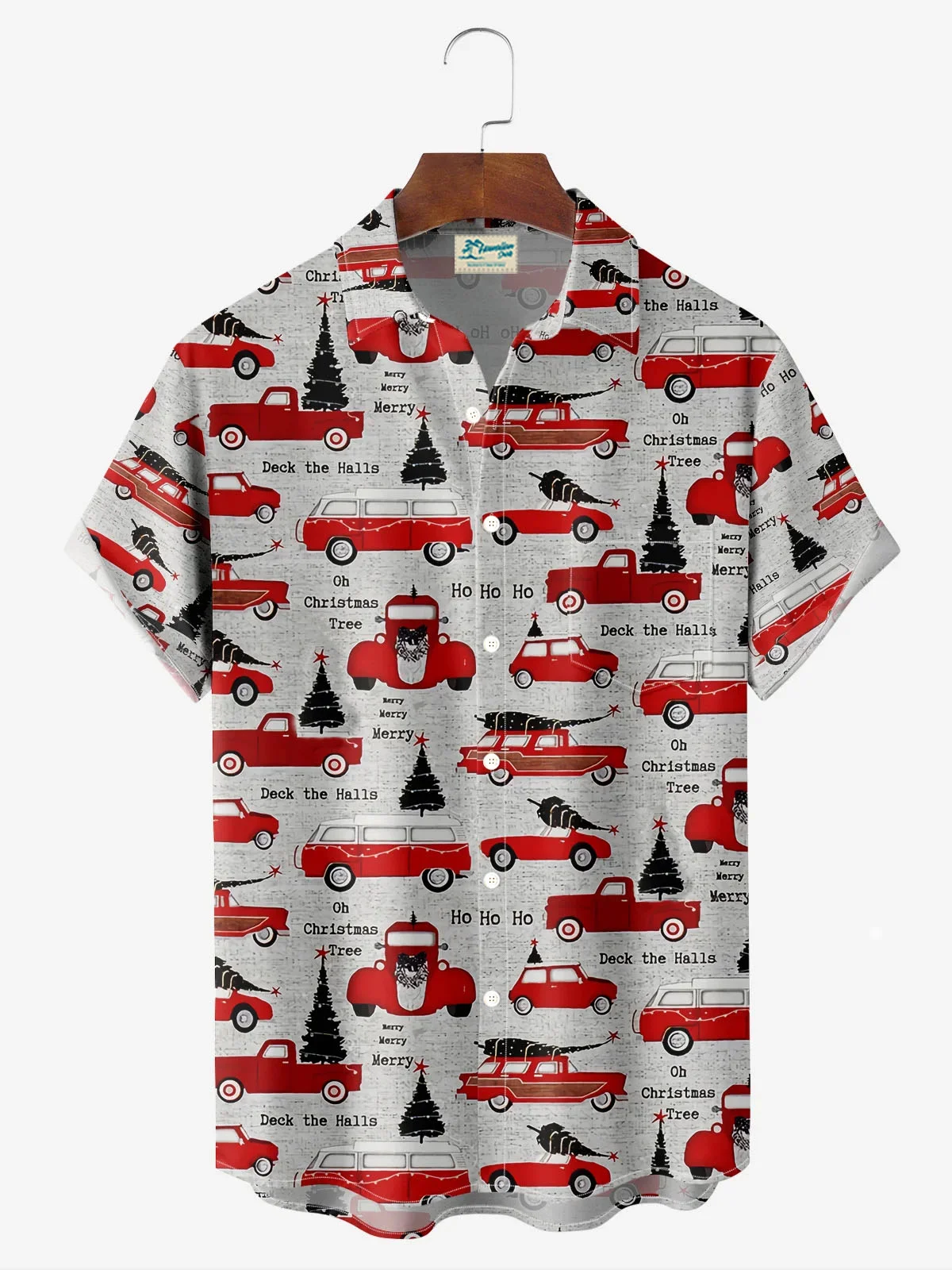 Royaura® Christmas Holiday Car Christmas Tree 3D Digital Print Men's Button Pocket Short Sleeve Shirt Big & Tall