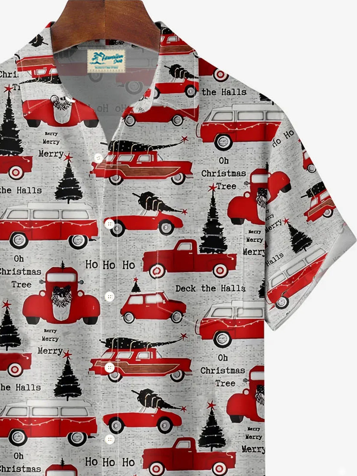 Royaura® Christmas Holiday Car Christmas Tree 3D Digital Print Men's Button Pocket Short Sleeve Shirt Big & Tall