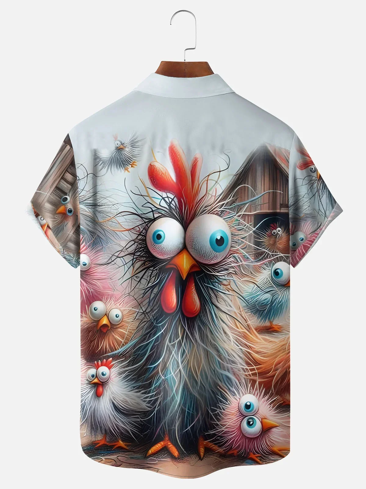 Royaura® Retro Art Abstract Rooster 3D Digital Print Men's Button Pocket Short Sleeve Shirt Big & Tall