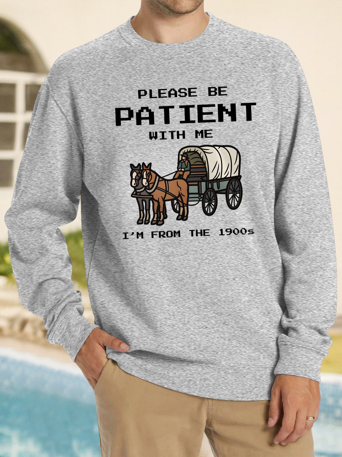 Royaura® Vintage Western Cartoon Digital Print Men's Crew Neck Sweatshirt Big Tall