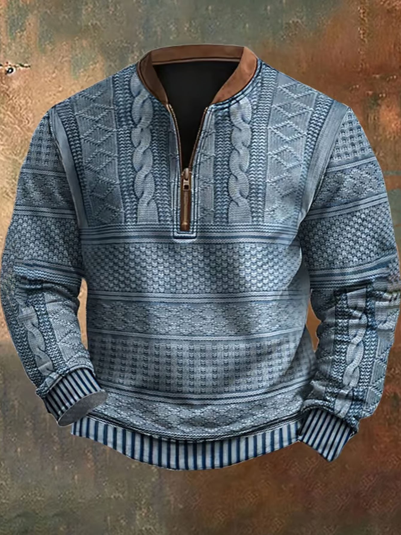 Royaura® Retro Plaid Texture 3D Digital Printing Men's Zipper Sweatshirt Big & Tall