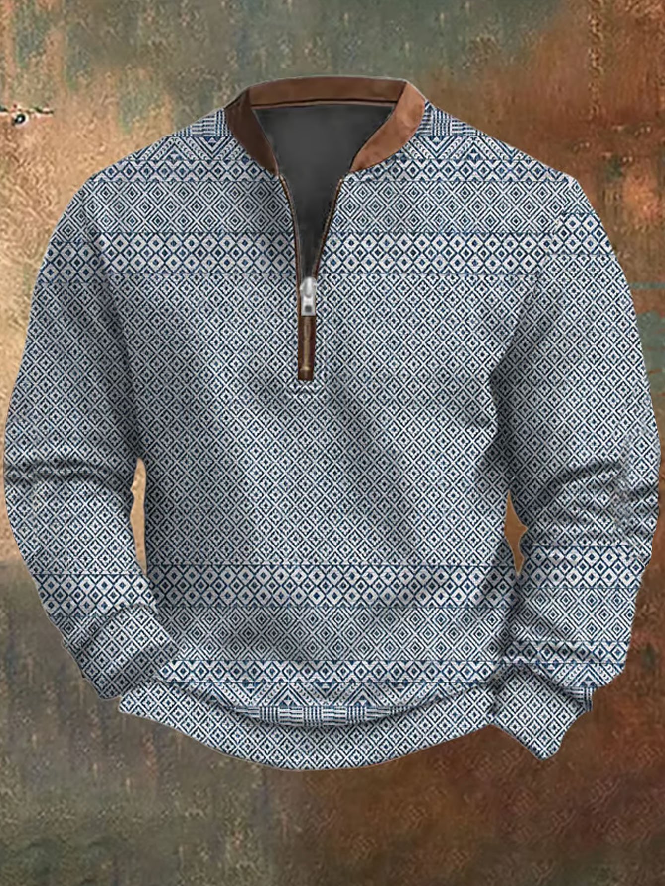 Royaura® Retro Plaid Texture 3D Digital Printing Men's Zipper Sweatshirt Big & Tall