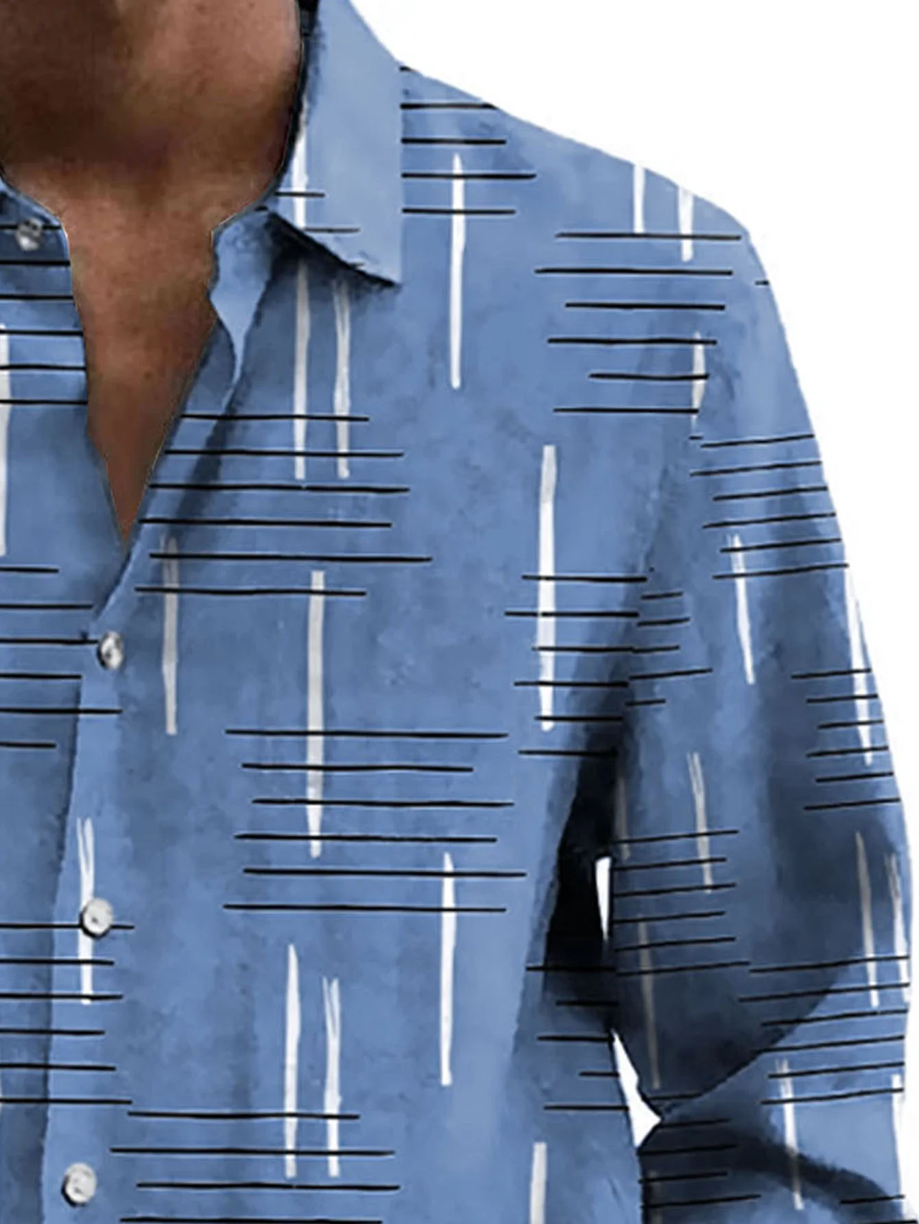 Royaura® Retro Geometric Stripe 3D Digital Printing Men's Button Pocket Long Sleeve Shirt Big & Tall