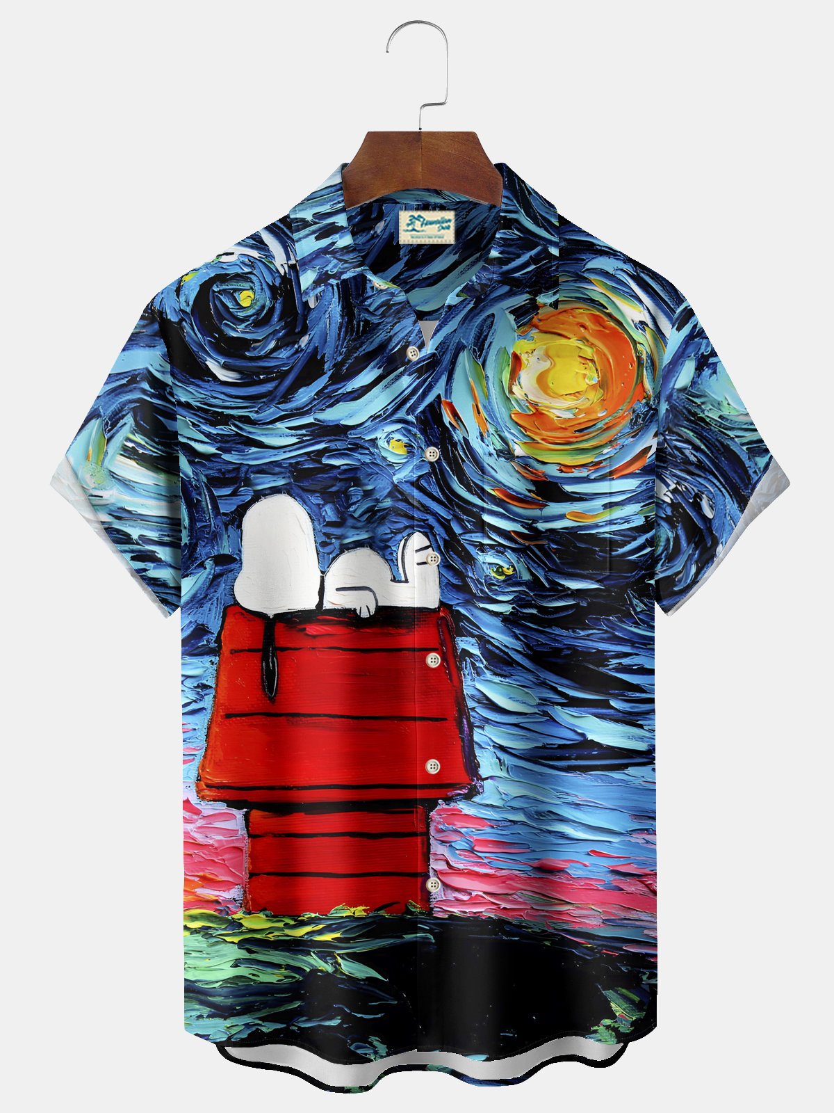 Royaura® Vintage Art Cartoon Print Chest Pocket Stretch Shirt Big Tall