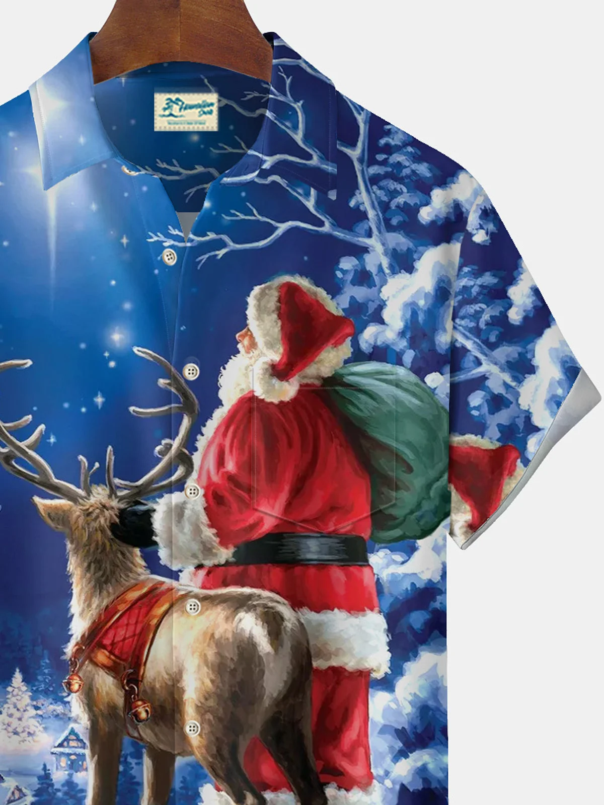 Royaura® Christmas Santa Sika Deer Gradient 3D Digital Print Men's Button Pocket Short Sleeve Shirt Big & Tall