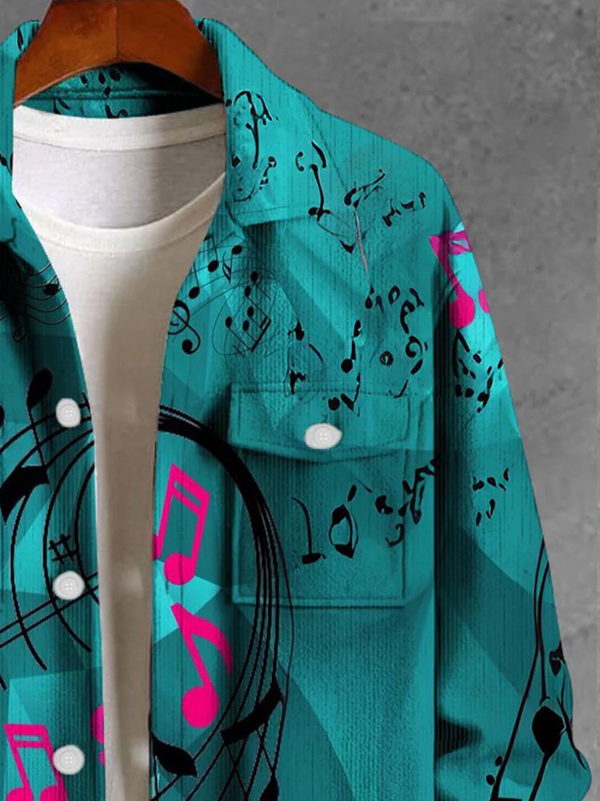 Royaura® Retro Music Notes 3D Digital Printing Men's Workwear Pocket Jacket Coat Big & Tall