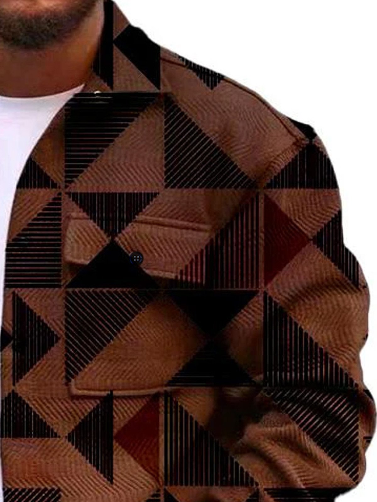 Royaura® Retro Geometric Corduroy  Ethnic Graphics 3D Digital Printing Men's Workwear Pocket Jacket Coat Big & Tall