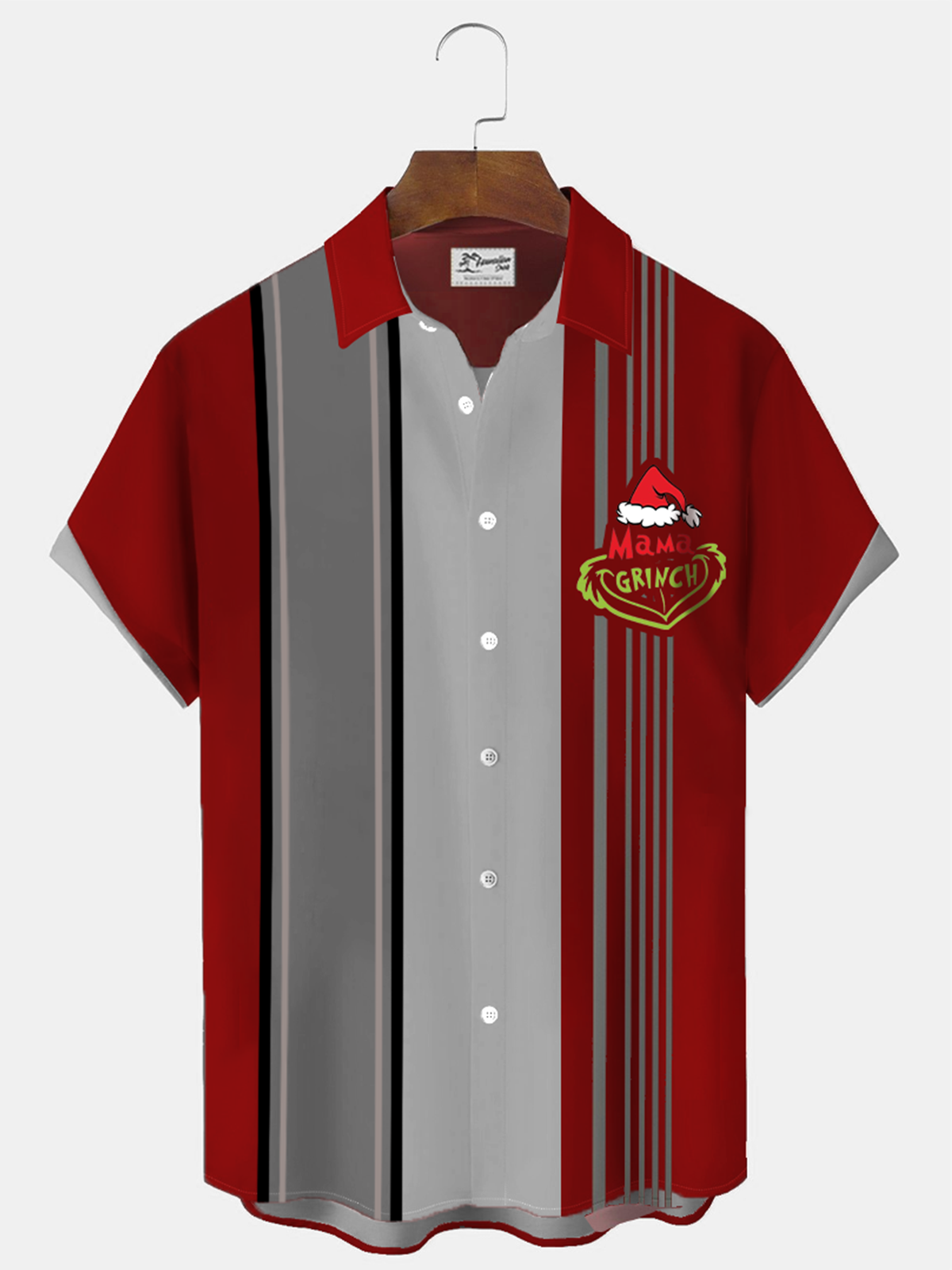 Royaura® Christmas Hat Holiday Print Men's Bowling Button Pocket Short Sleeve Shirt Big & Tall