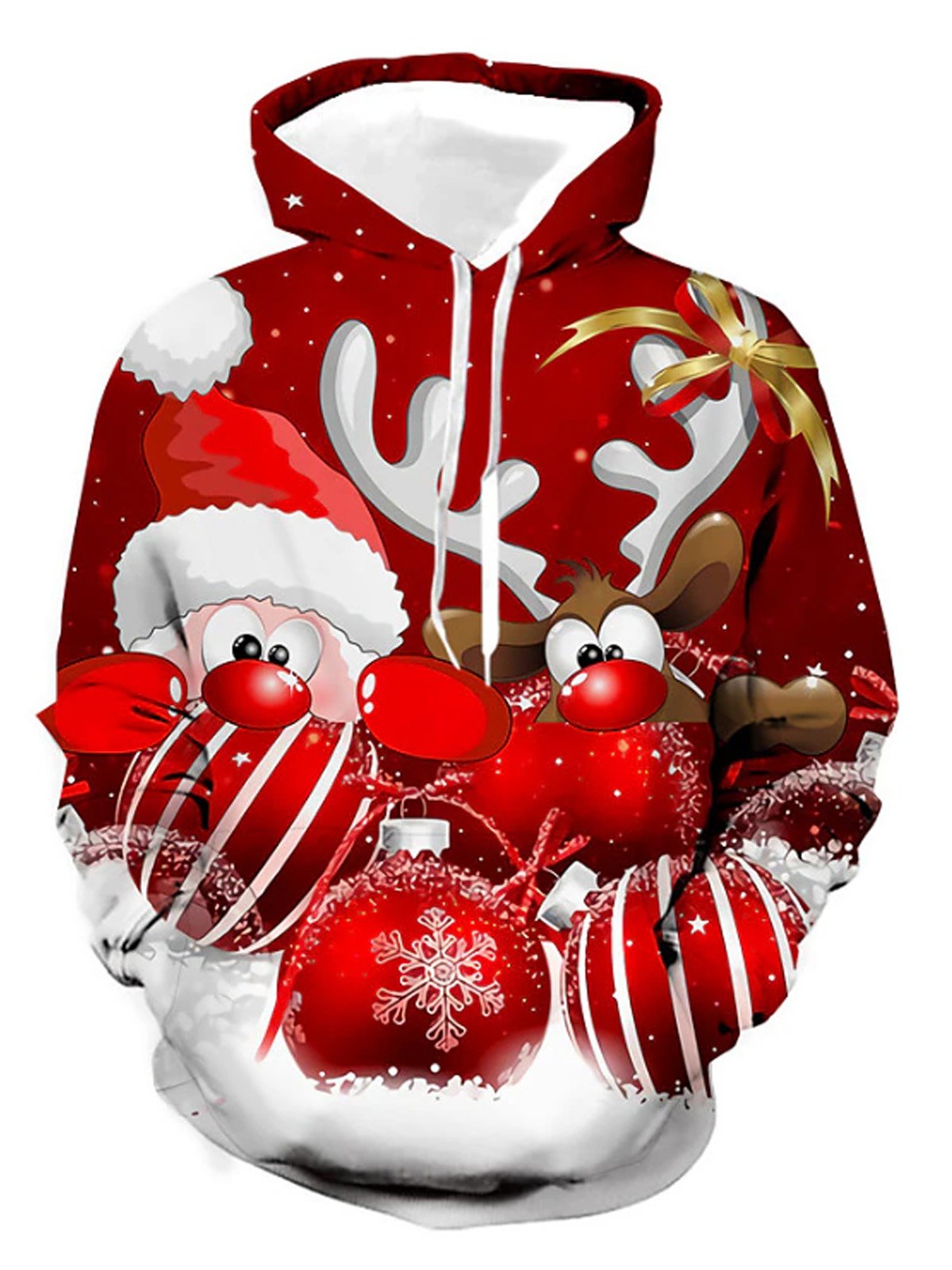 Royaura® Holiday Holy Sika Deer 3D Digital Print Men's Drawstring Hooded Sweatshirt Big & Tall