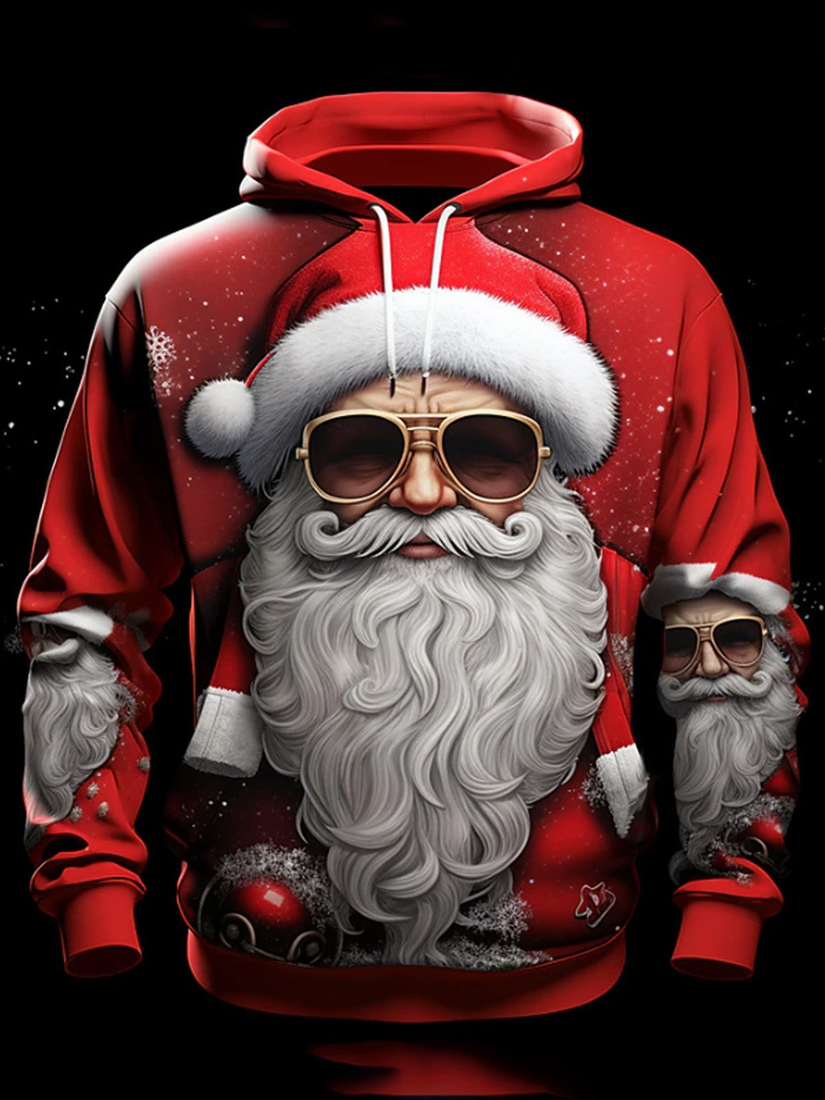 Royaura® Holiday Christmas Santa Claus 3D Digital Print Men's Drawstring Hooded Sweatshirt Big & Tall