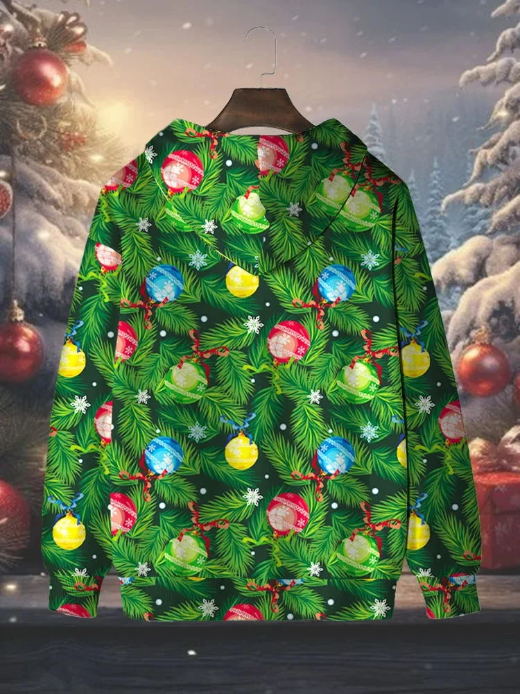 Royaura® Santa Claus Christmas Tree Print Men's Drawstring Stretch Plus Size Pullover Sweatshirt