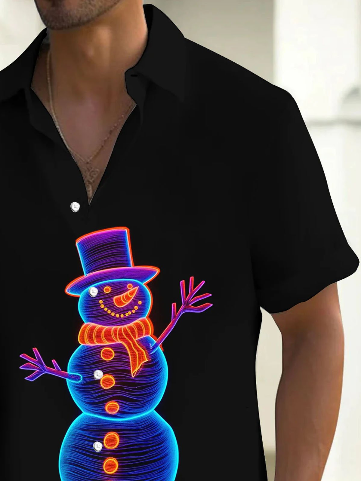 Royaura® Christmas Snowman 3D Digital Printing Men's Button Pocket Short Sleeve Aloha Shirt Big & Tall