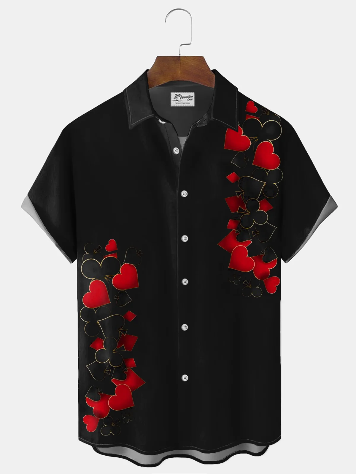 Royaura® Valentine's Day Love Print Men's Holiday Button Pocket Short Sleeve Shirt Big & Tall