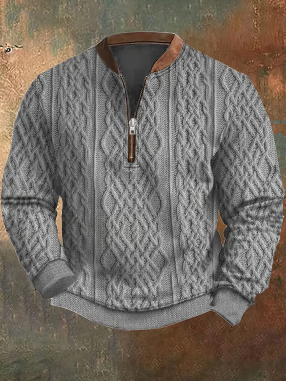 Royaura® Wool Texture Ugly Sweater 3D Digital Printing Men's Zipper Sweatshirt Big & Tall