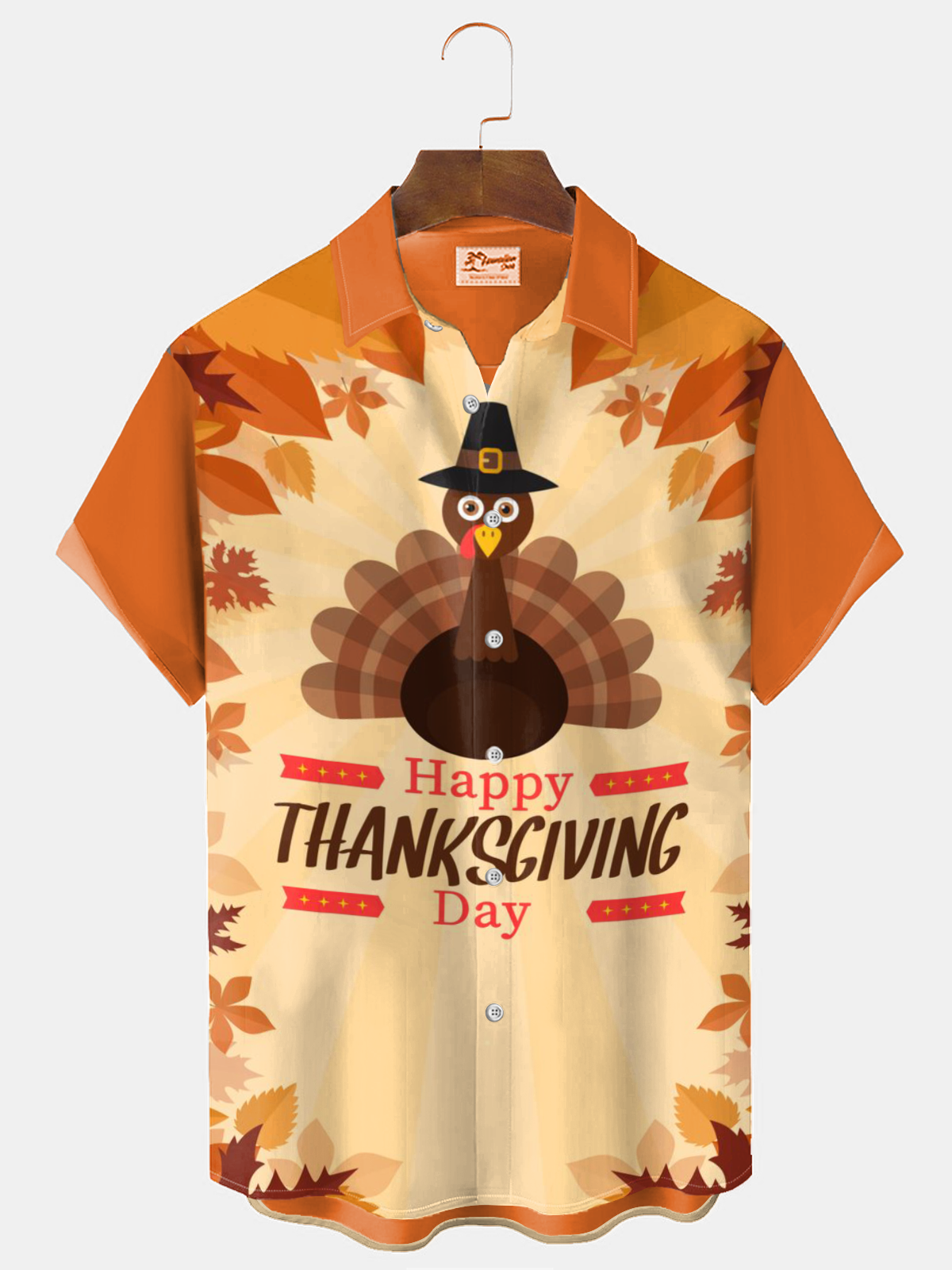 Royaura® Happy Thanksgiving Day Print Men's Holiday Button Pocket Short Sleeve Shirt Big & Tall