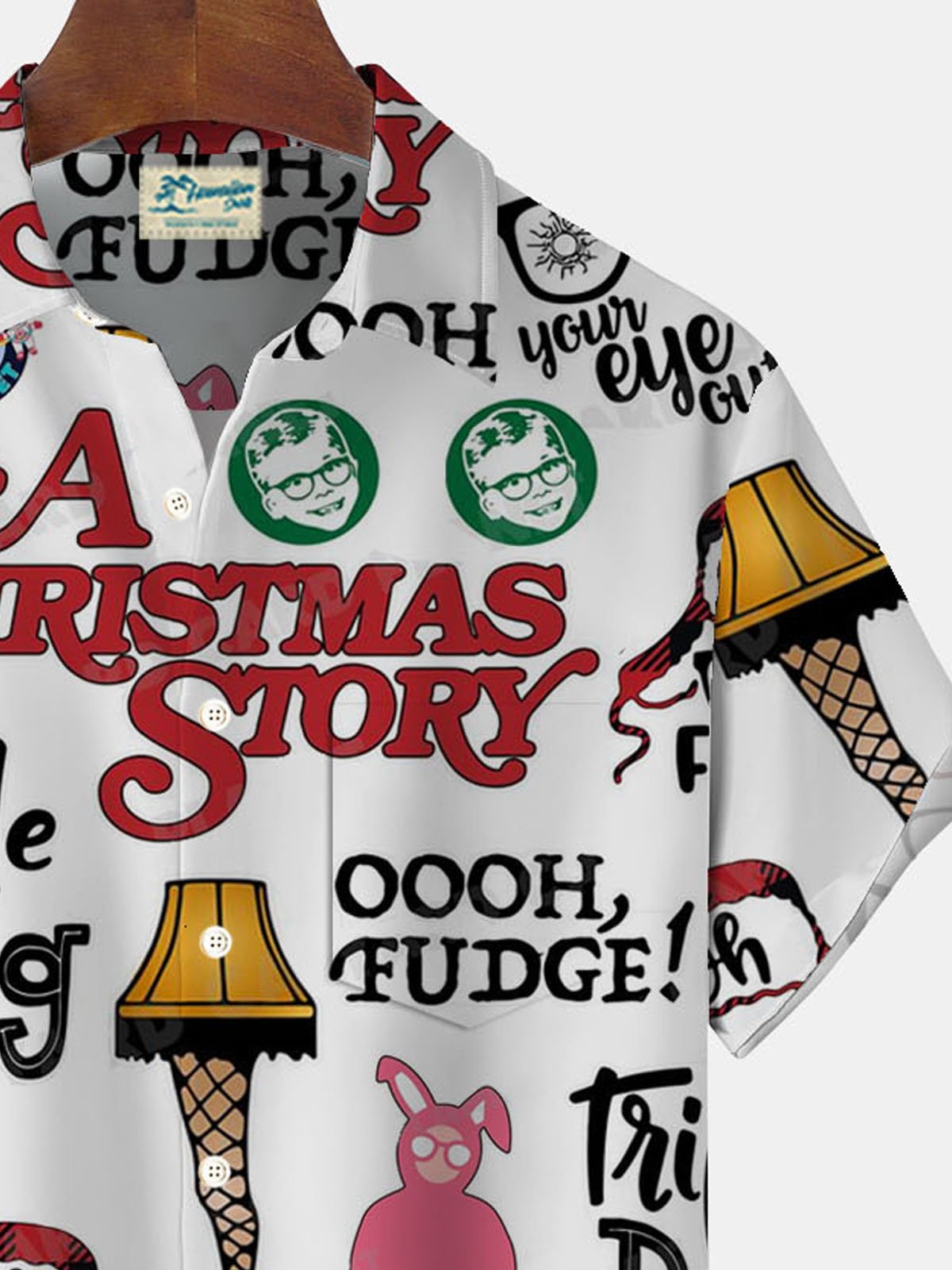 Royaura® Christmas Movie A Christmas Story Printed Men's Button Pocket Short Sleeve Aloha Shirt Big & Tall