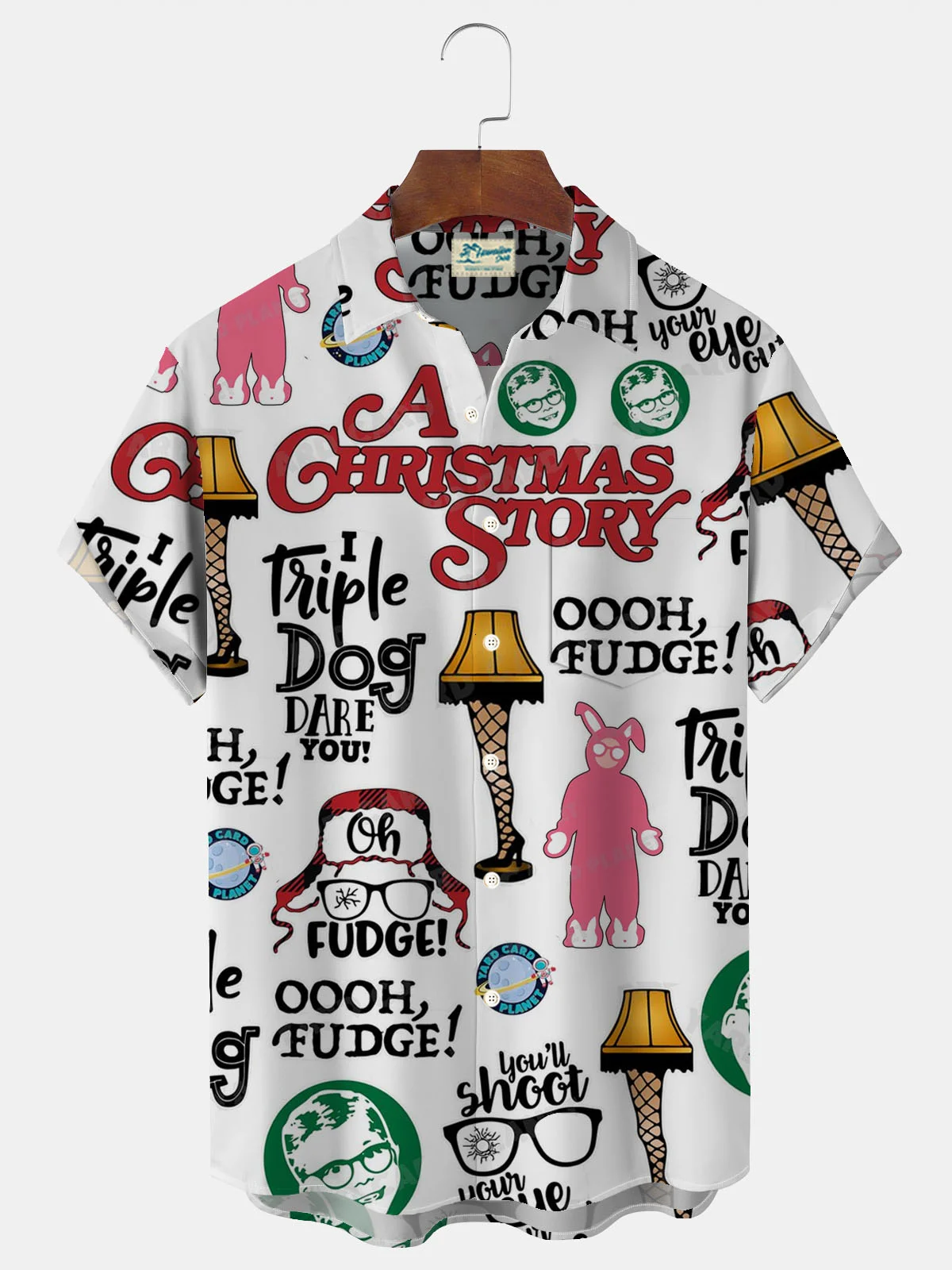 Royaura® Christmas Movie A Christmas Story Printed Men's Button Pocket Short Sleeve Aloha Shirt Big & Tall