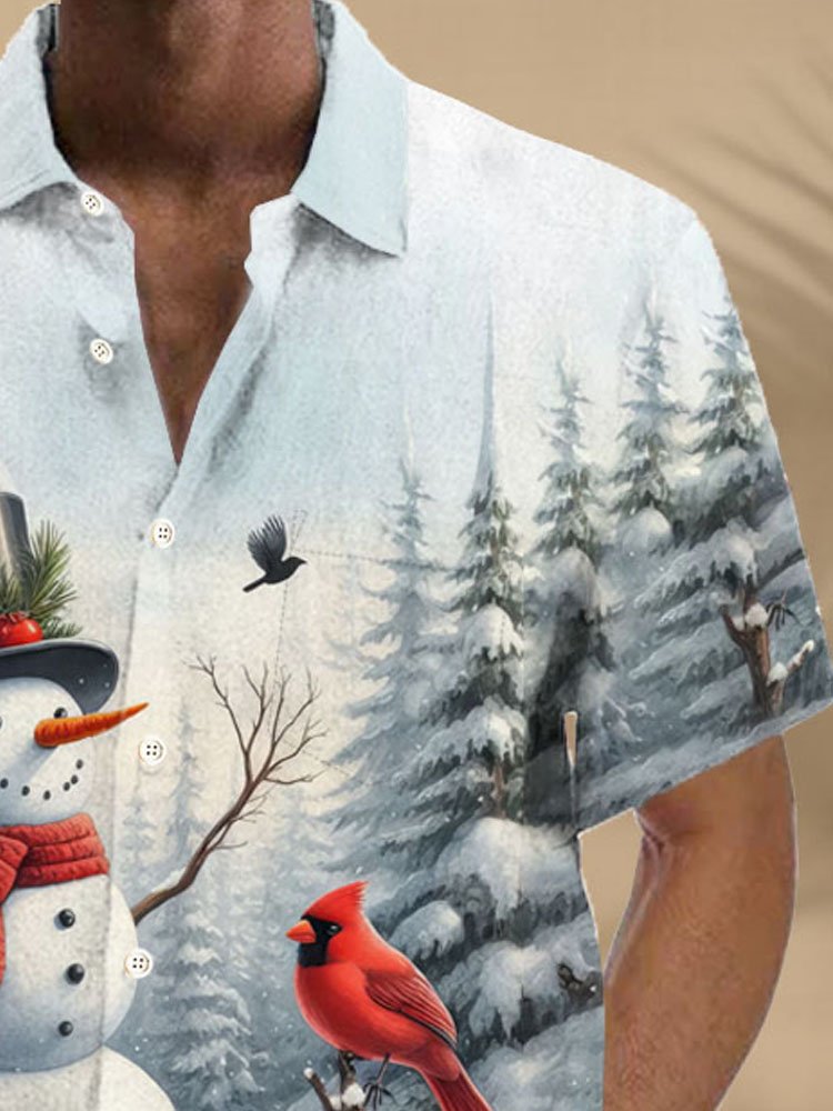 Royaura® Christmas Snowman Print Men's Button Pocket Short Sleeve Aloha Shirt Big & Tall