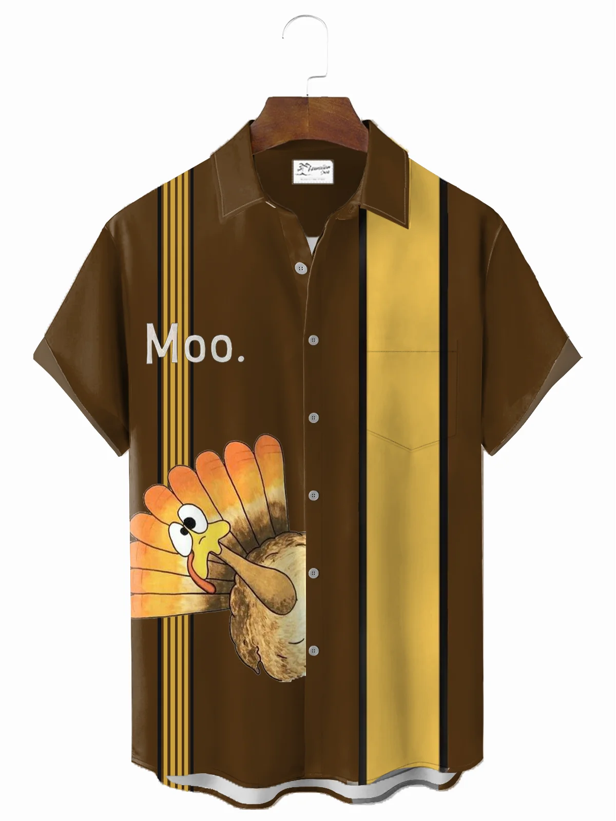 Royaura® Thanksgivng Holiday Print Men's Bowling Button Pocket Short Sleeve Shirt Big & Tall