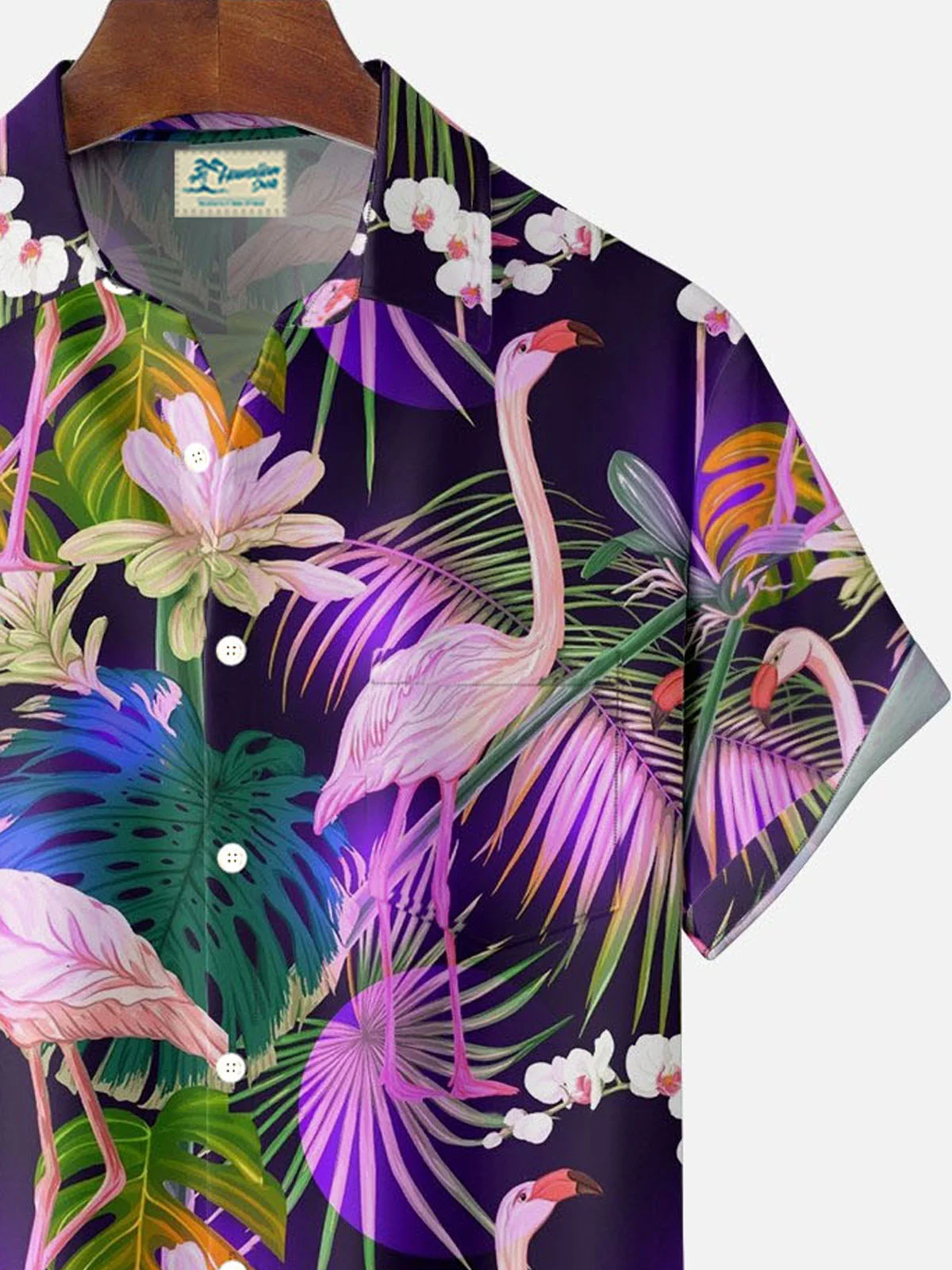 Royaura® Hawaiian Flamingo Tropical Floral Print Men's Button Pocket Short Sleeve Aloha Shirt Big & Tall