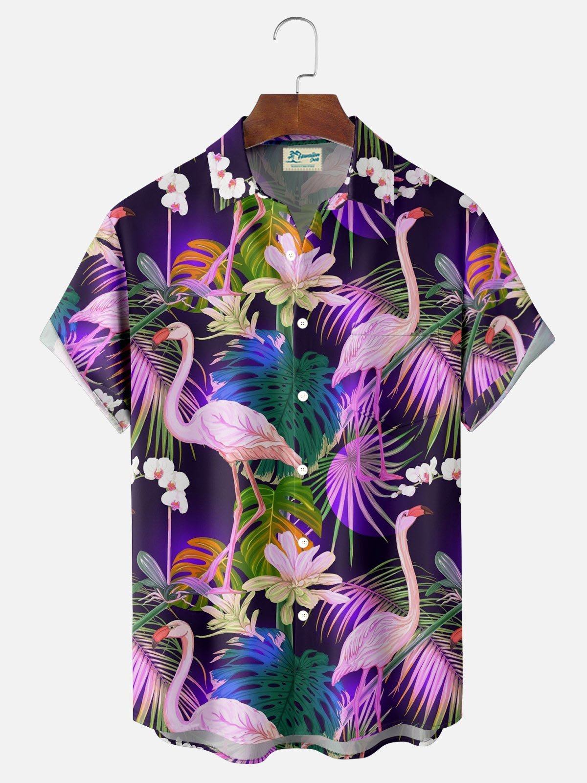 Royaura® Hawaiian Flamingo Tropical Floral Print Men's Button Pocket Short Sleeve Aloha Shirt Big & Tall