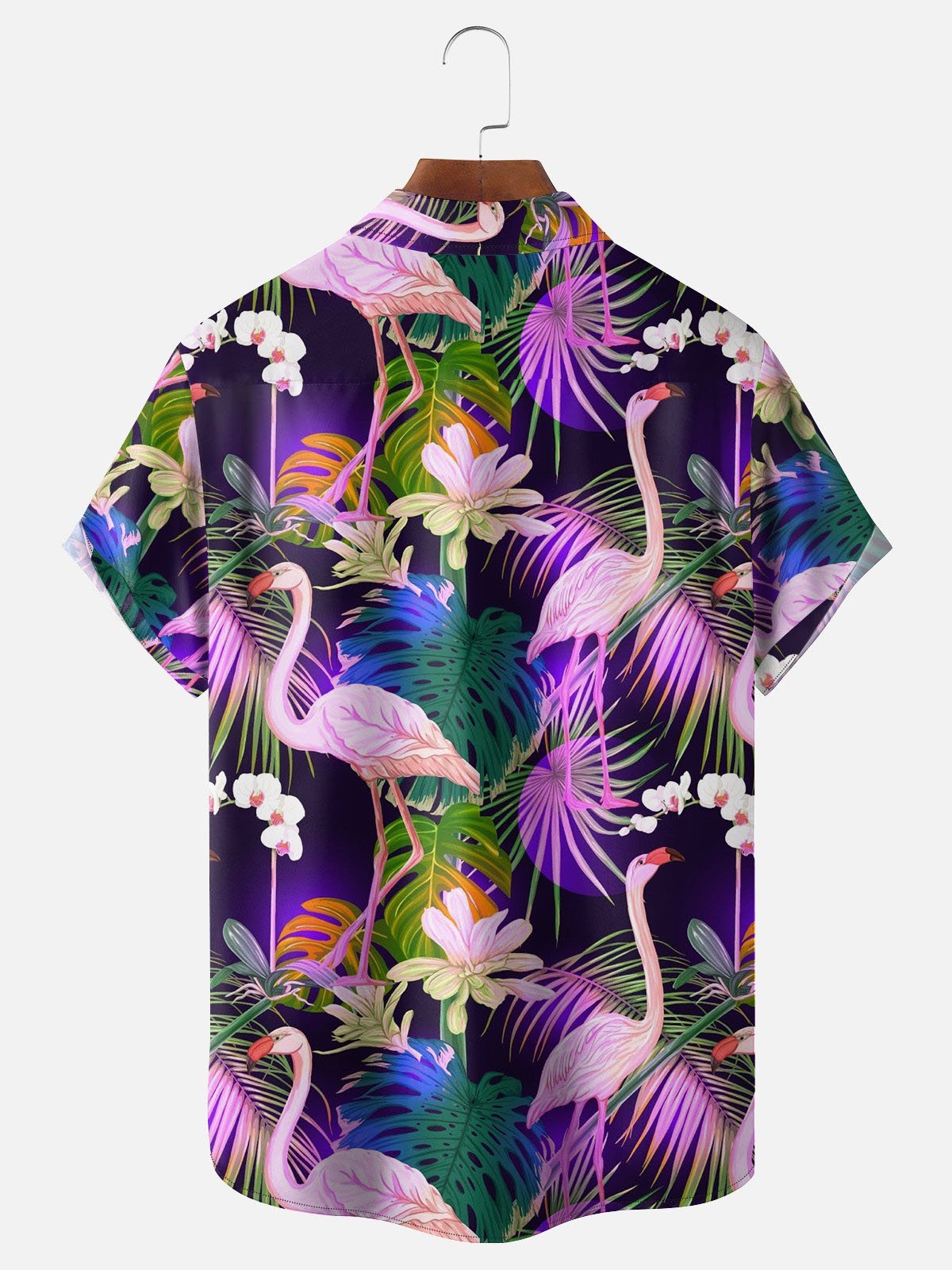 Royaura® Hawaiian Flamingo Tropical Floral Print Men's Button Pocket Short Sleeve Aloha Shirt Big & Tall