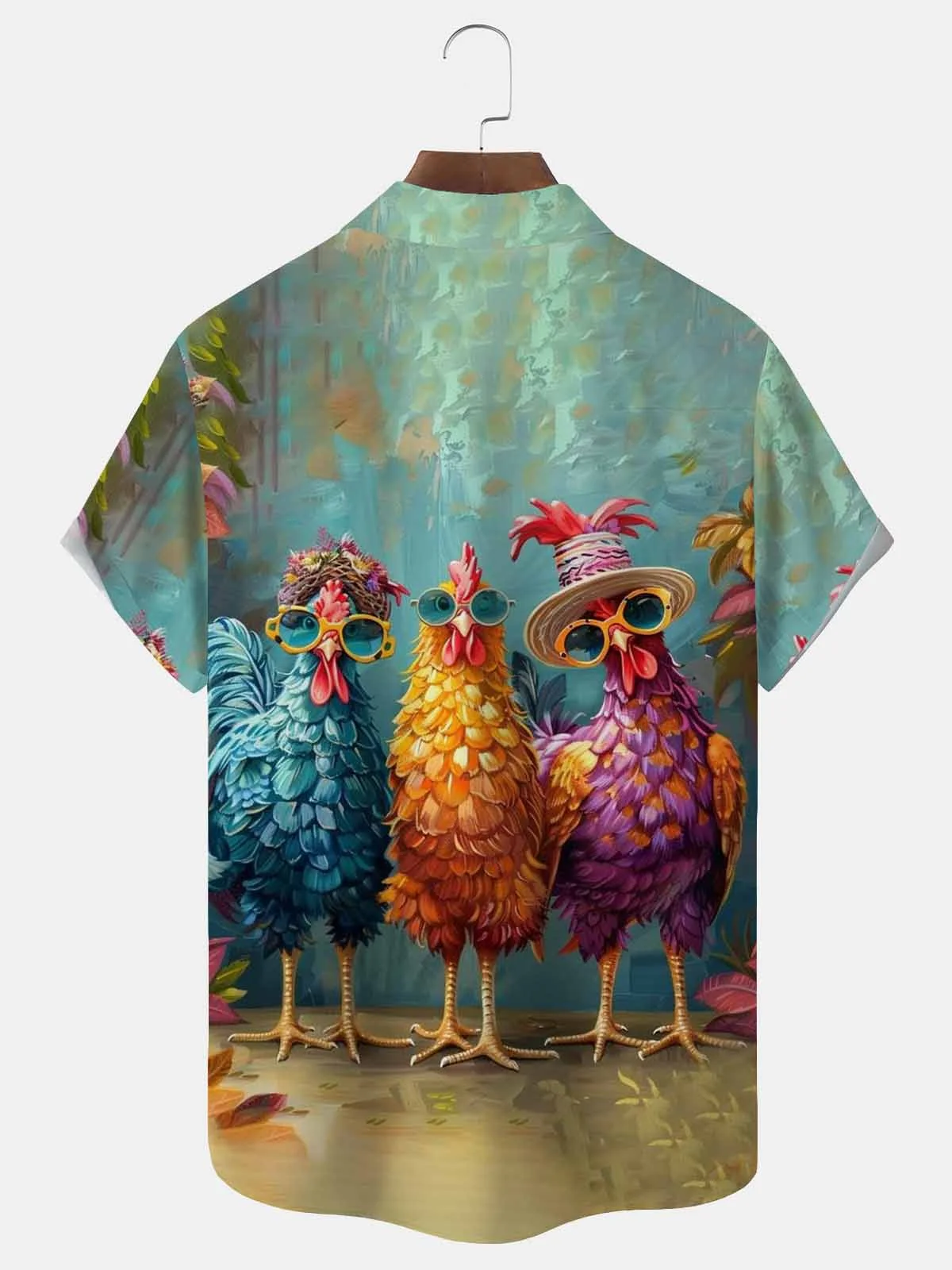 Royaura® Fun Rooster Print Men's Button Pocket Short Sleeve Shirt Big & Tall