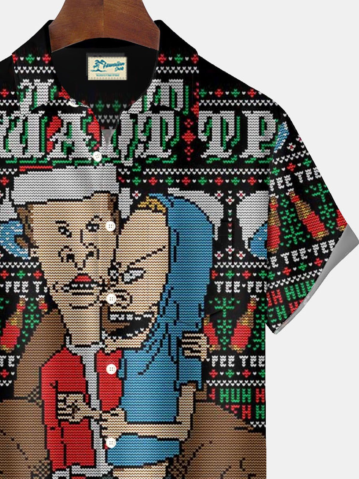 Royaura® Christmas Fun Cartoon Print Men's Button Pocket Short Sleeve Shirt Big & Tall