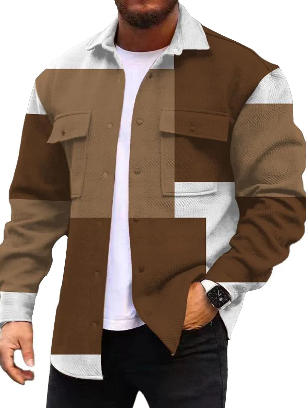 Men's Fashion Coats & Jackets Retro Geometric Corduroy Ethnic Graphics Top Workwear Pocket Outerwear