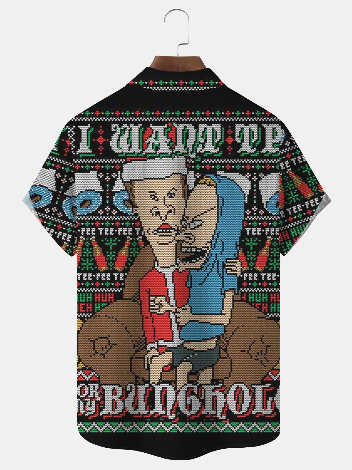 Royaura® Christmas Fun Cartoon Print Men's Button Pocket Short Sleeve Shirt Big & Tall