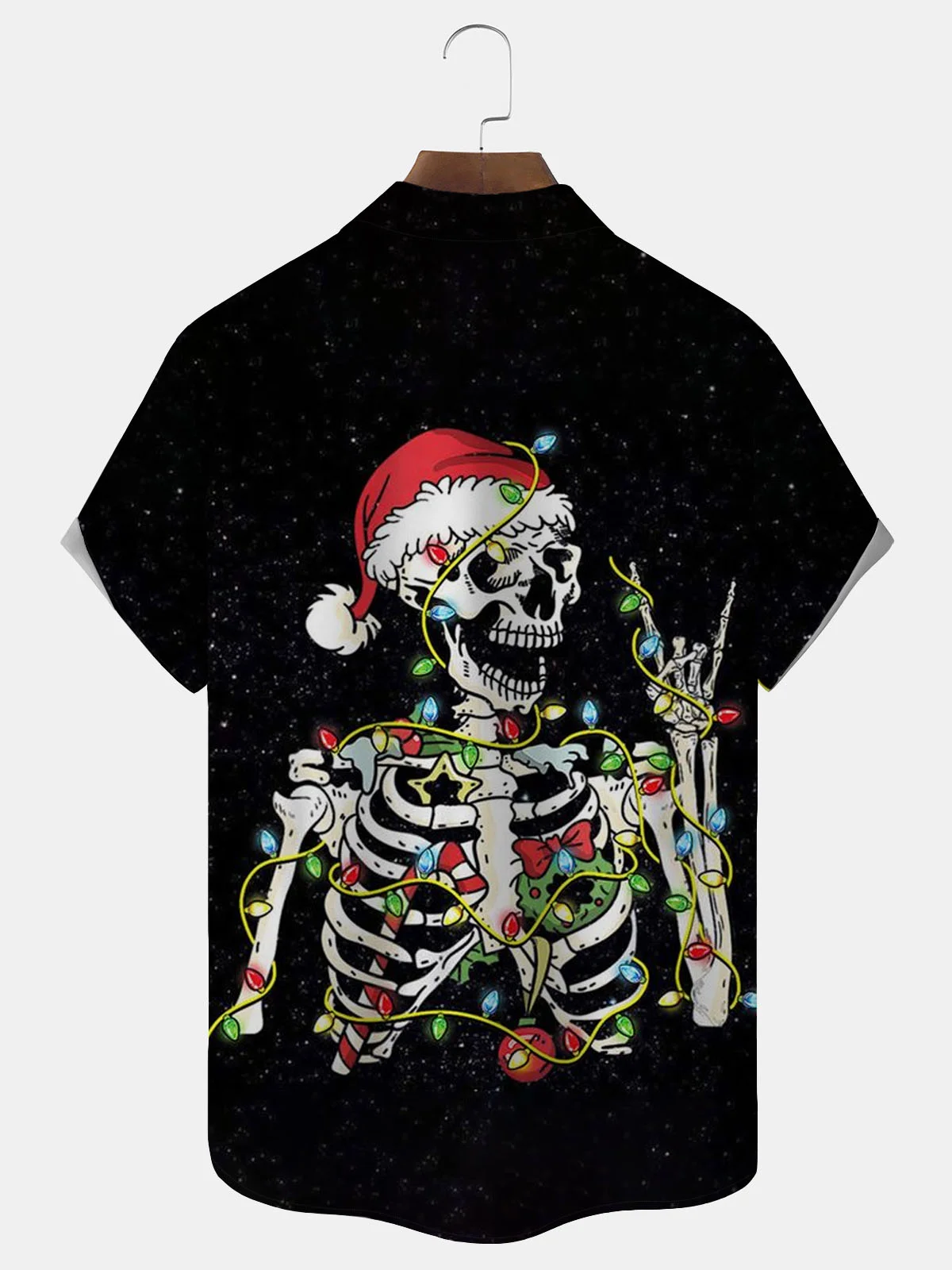 Royaura® Christmas Skull Christmas Hat Lantern Print Men's Button Pocket Short Sleeve Shirt Big & Tall