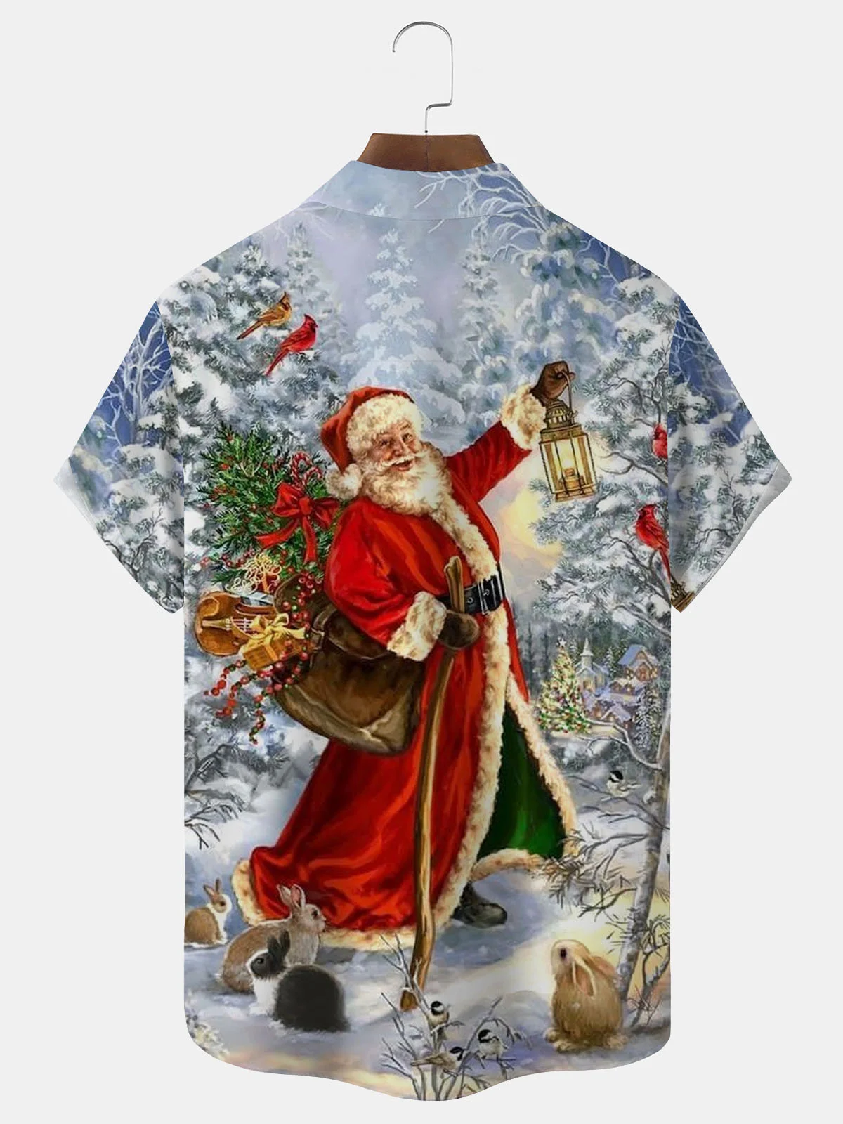 Royaura® Christmas Xmas Santa Print Men's Button Pocket Short Sleeve Shirt Big & Tall