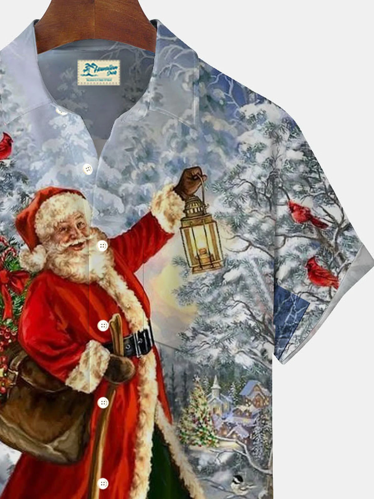 Royaura® Christmas Xmas Santa Print Men's Button Pocket Short Sleeve Shirt Big & Tall