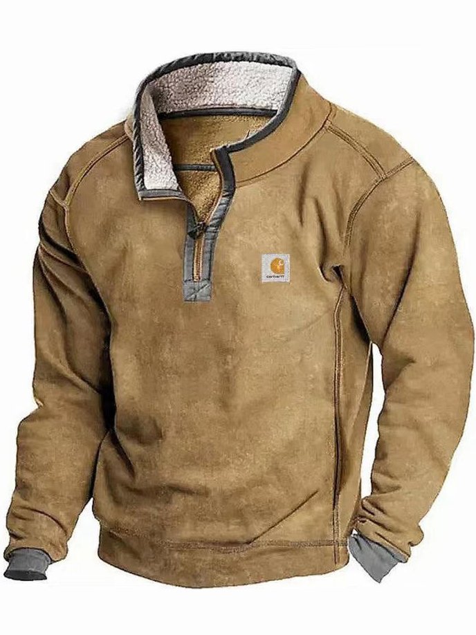 Royaura® Men's Plain Stand Collar Deerskin Zip Sweatshirt