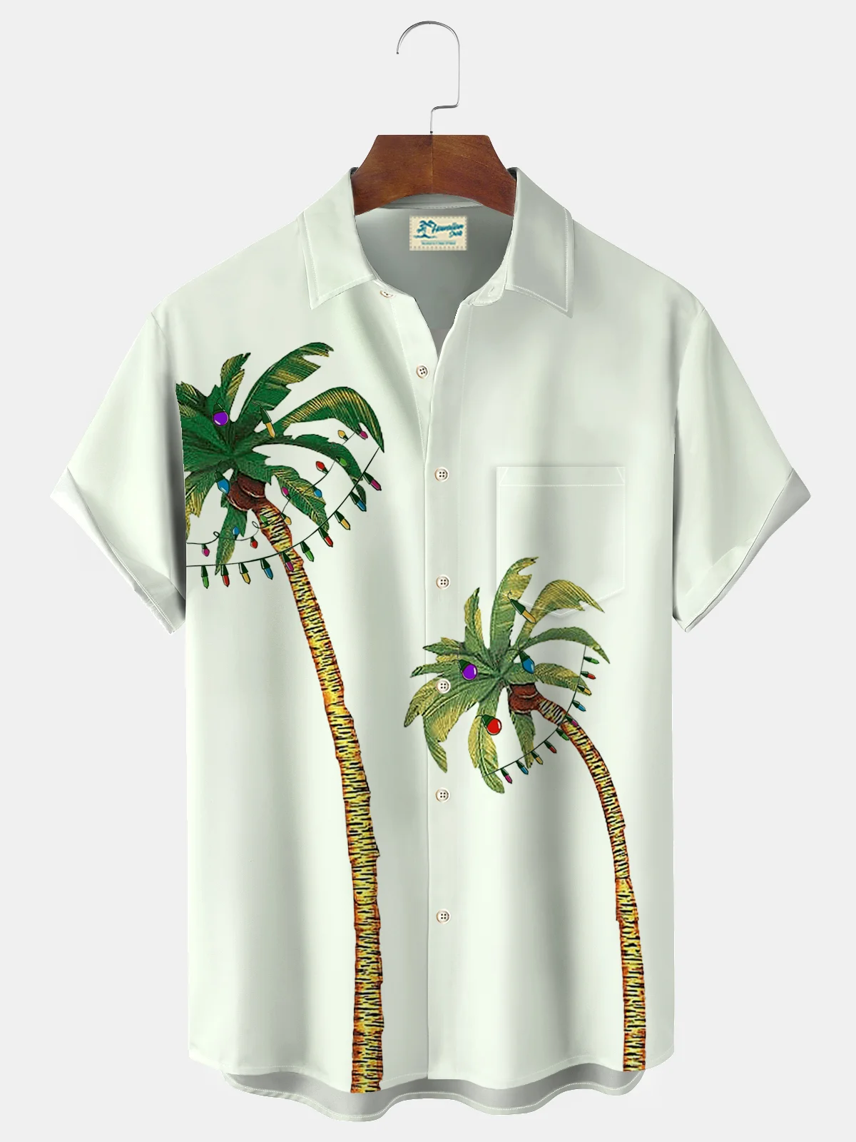 Royaura® Christmas Palm Tree Light Print Men's Holiday Button Pocket Short Sleeve Shirt Big & Tall