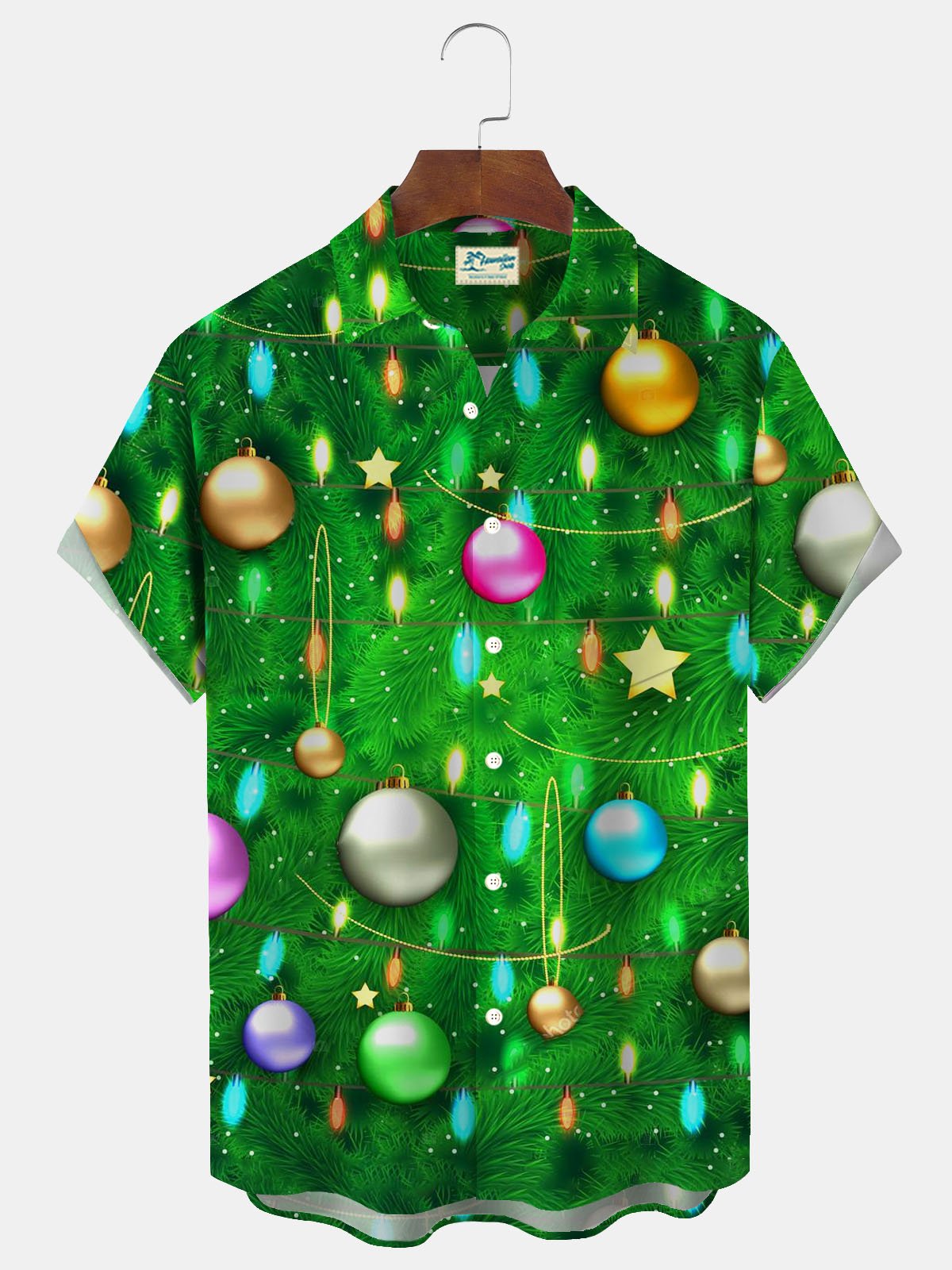 Royaura® Christmas Lights Print Men's Button Pocket Short Sleeve Shirt Big & Tall