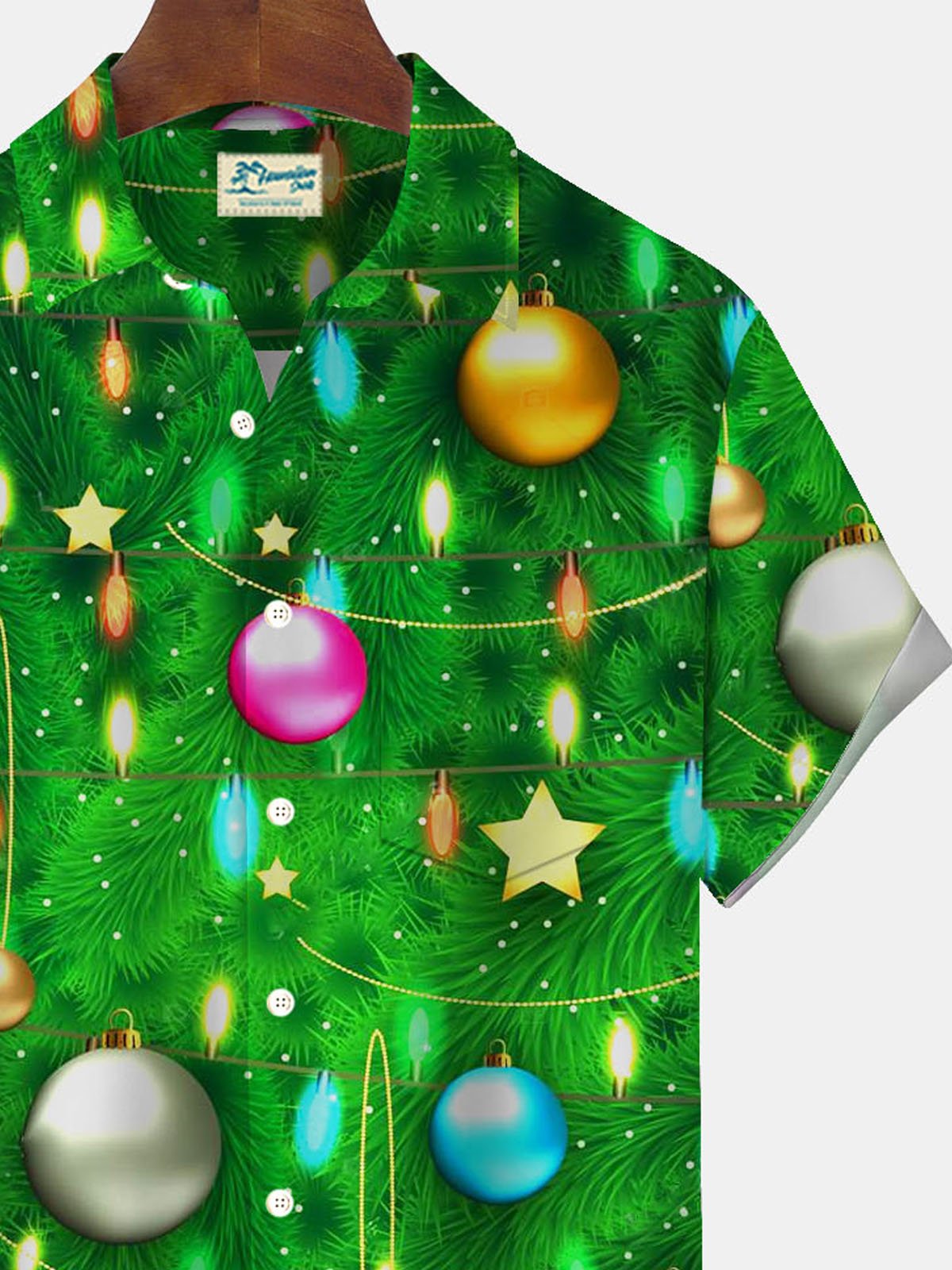 Royaura® Christmas Lights Print Men's Button Pocket Short Sleeve Shirt Big & Tall