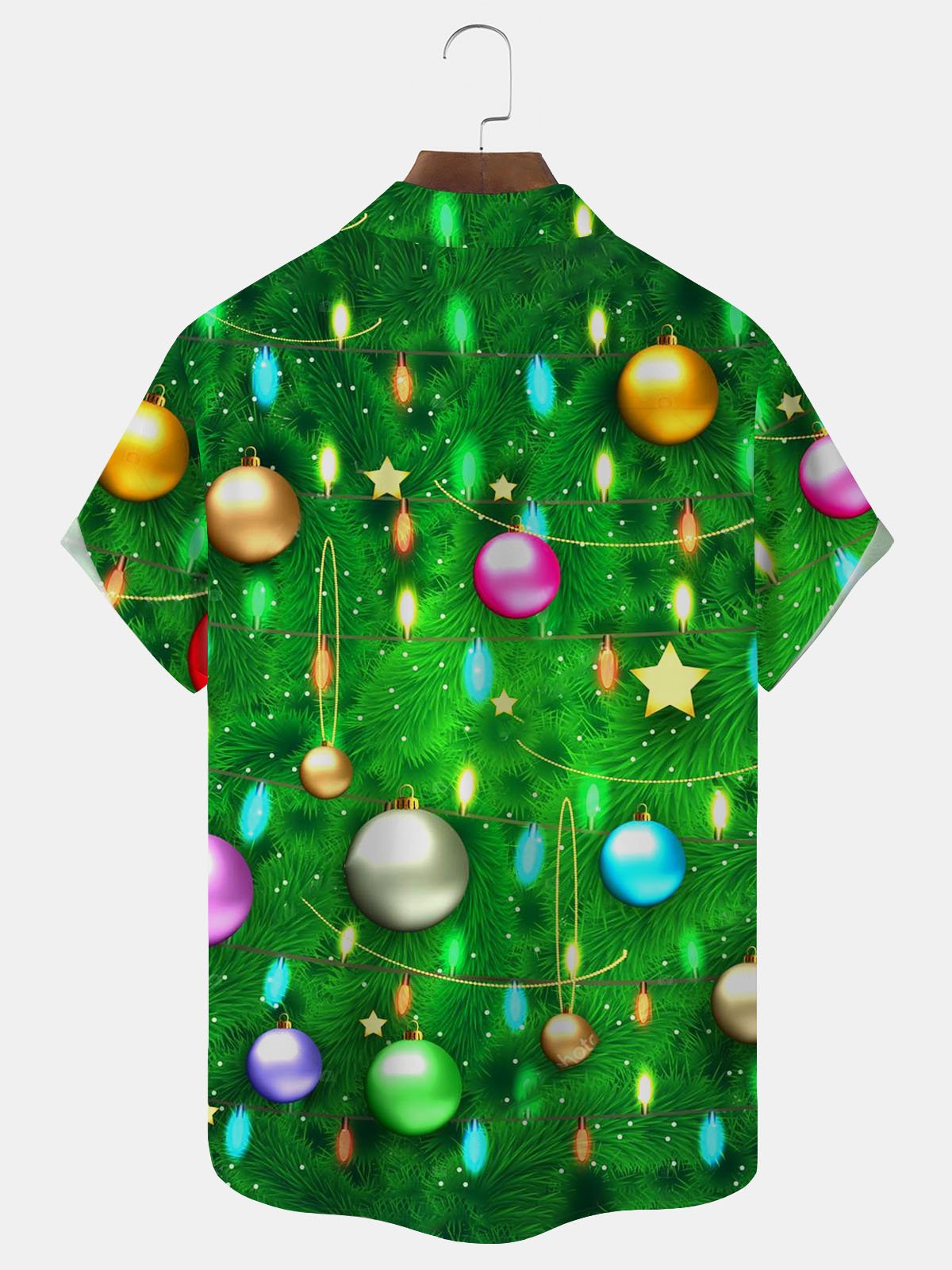 Royaura® Christmas Lights Print Men's Button Pocket Short Sleeve Shirt Big & Tall