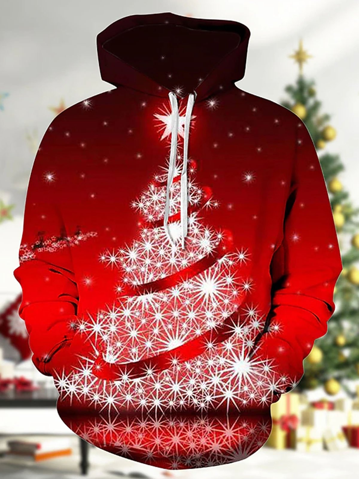 Royaura® Christmas Print Men's Drawstring Hoodie Big & Tall