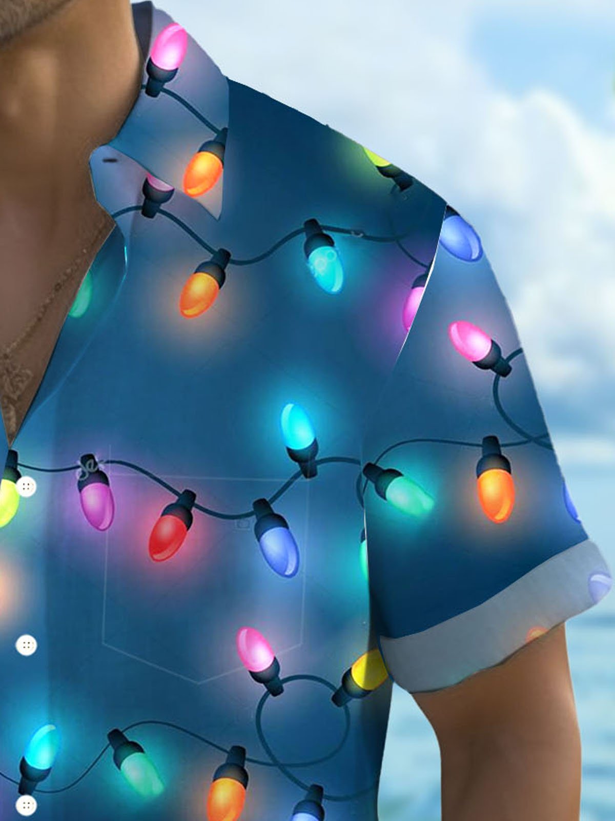 Royaura® Christmas Lights Print Men's Button Pocket Short Sleeve Shirt Big & Tall