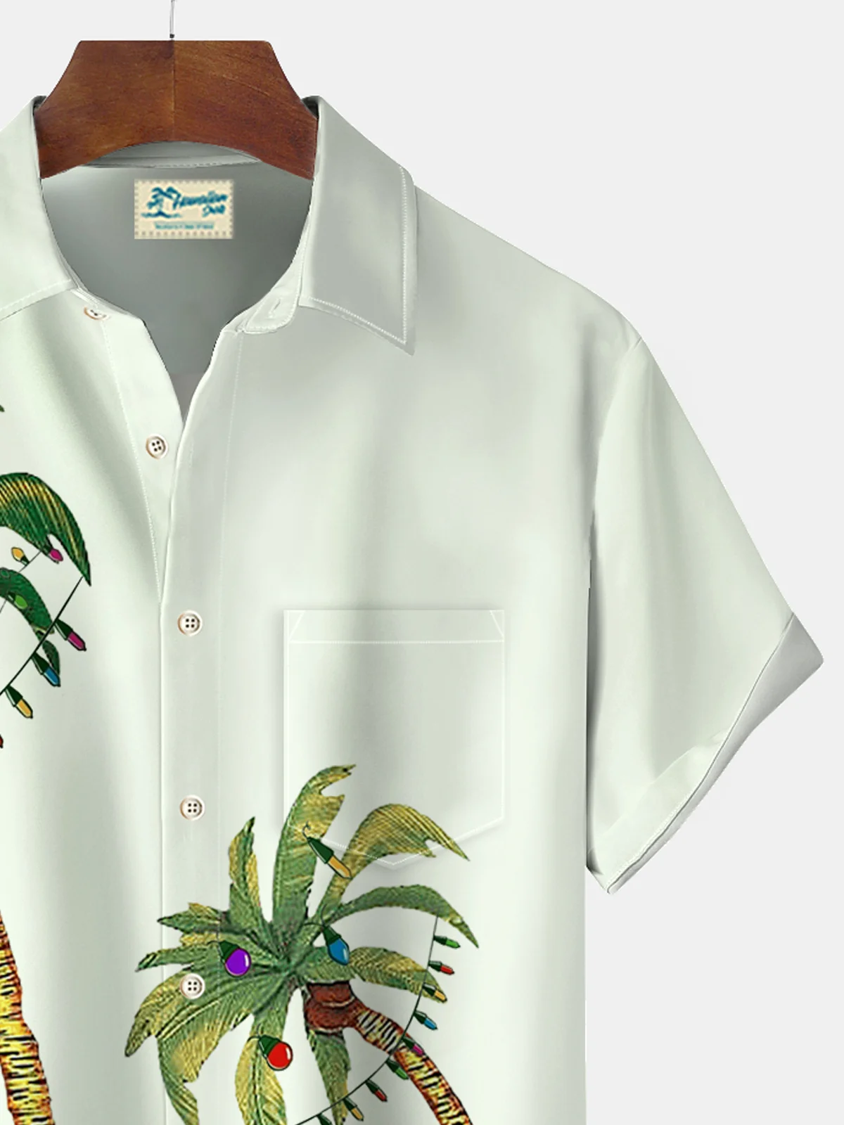 Royaura® Christmas Palm Tree Light Print Men's Holiday Button Pocket Short Sleeve Shirt Big & Tall