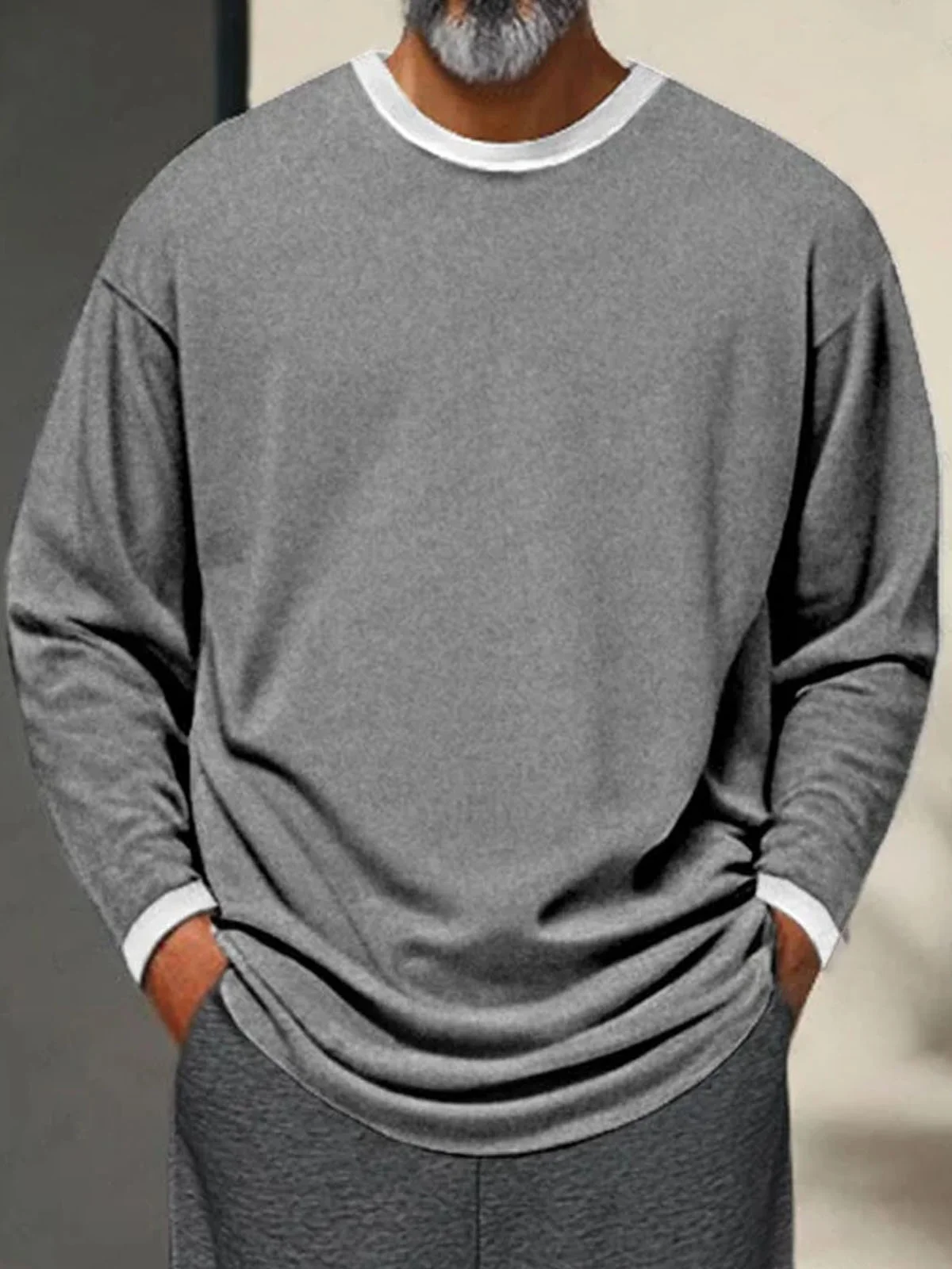 Royaura® Basic Plain Casual Men's Long-Sleeved Crew Neck Sweatshirt Big & Tall