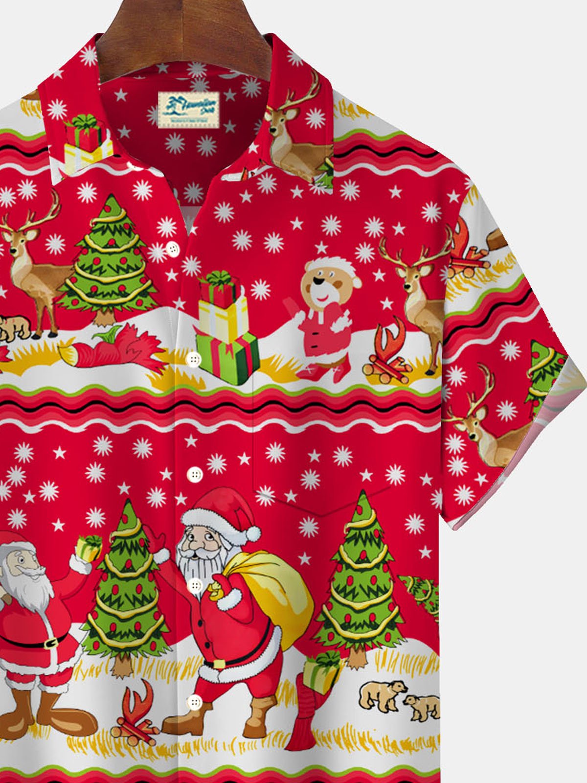 Royaura® Christmas Print Men's Button Pocket Short Sleeve Shirt Big & Tall