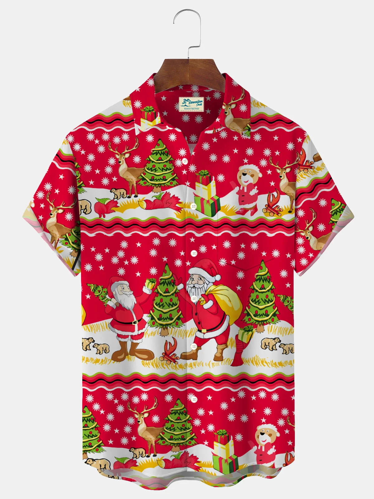 Royaura® Christmas Print Men's Button Pocket Short Sleeve Shirt Big & Tall