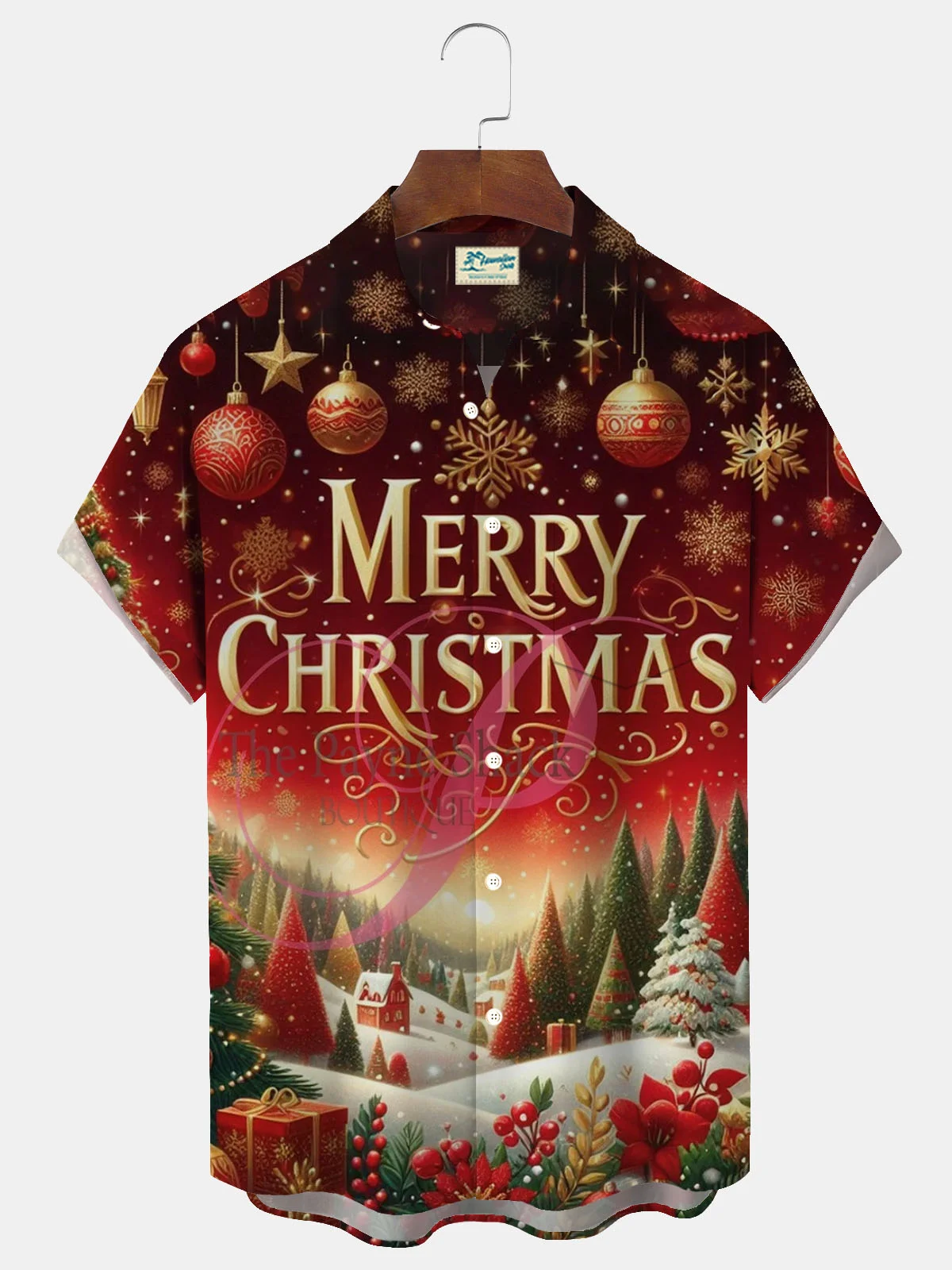 Royaura® Christmas Print Men's Button Pocket Short Sleeve Shirt Big & Tall