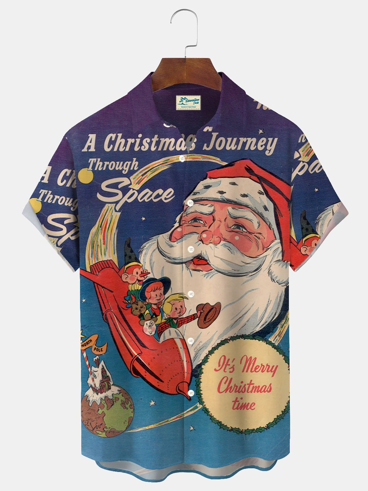 Royaura® Christmas Retro Poster Print Men's Button Pocket Short Sleeve Shirt Big & Tall