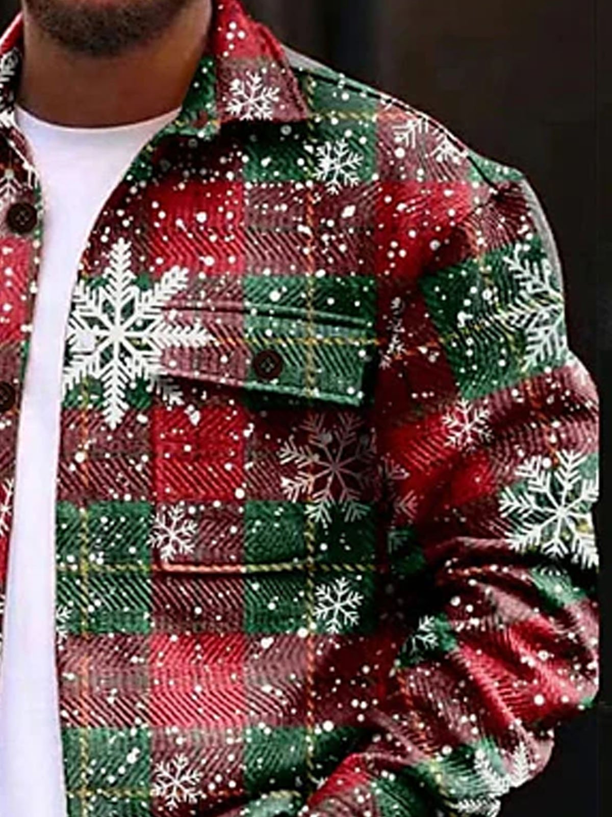 Royaura® Christmas Corduroy Print Men's Button Pocket Jacket Big & Tall