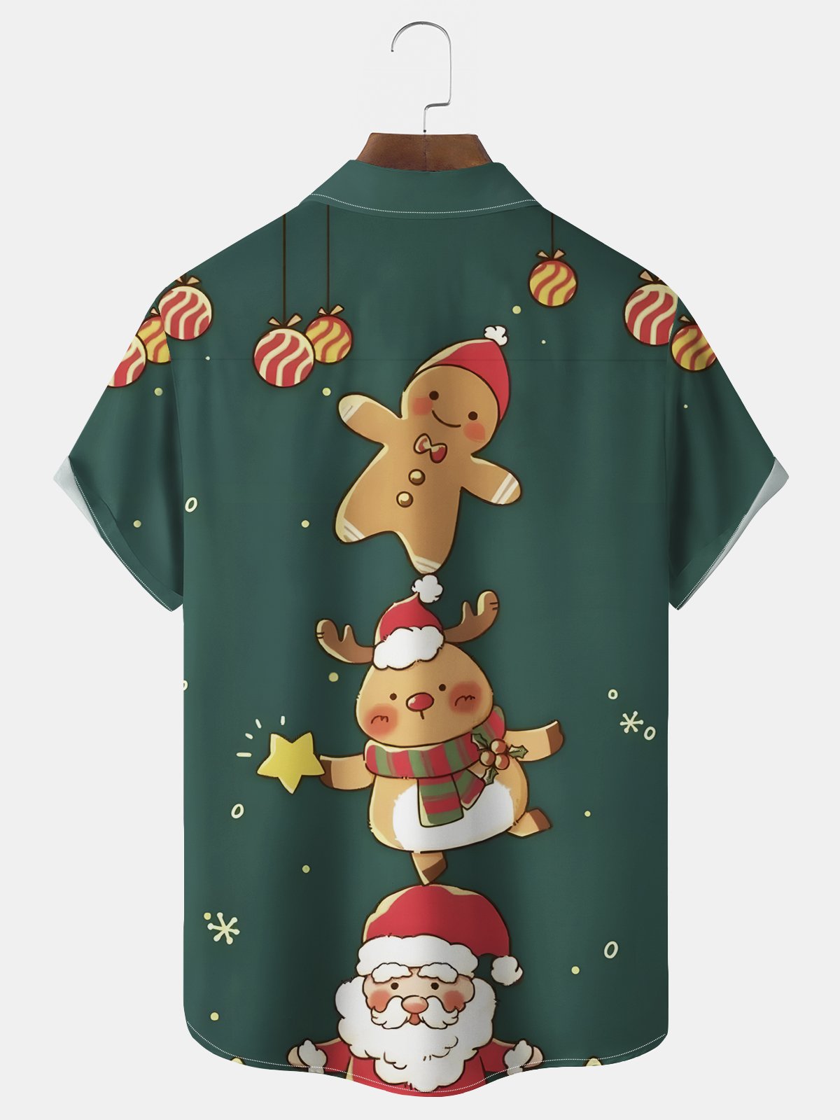 Royaura® Christmas Men's Santa Elk Cookie Printed Chest Pocket Stretch Hawaiian Shirt Big Tall