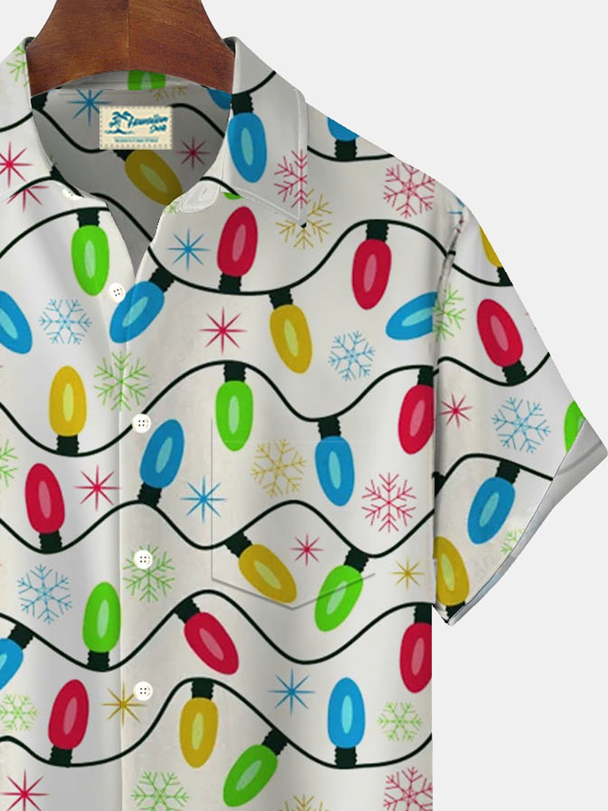 Royaura® Christmas Lights Print Men's Button Pocket Short Sleeve Shirt Big & Tall