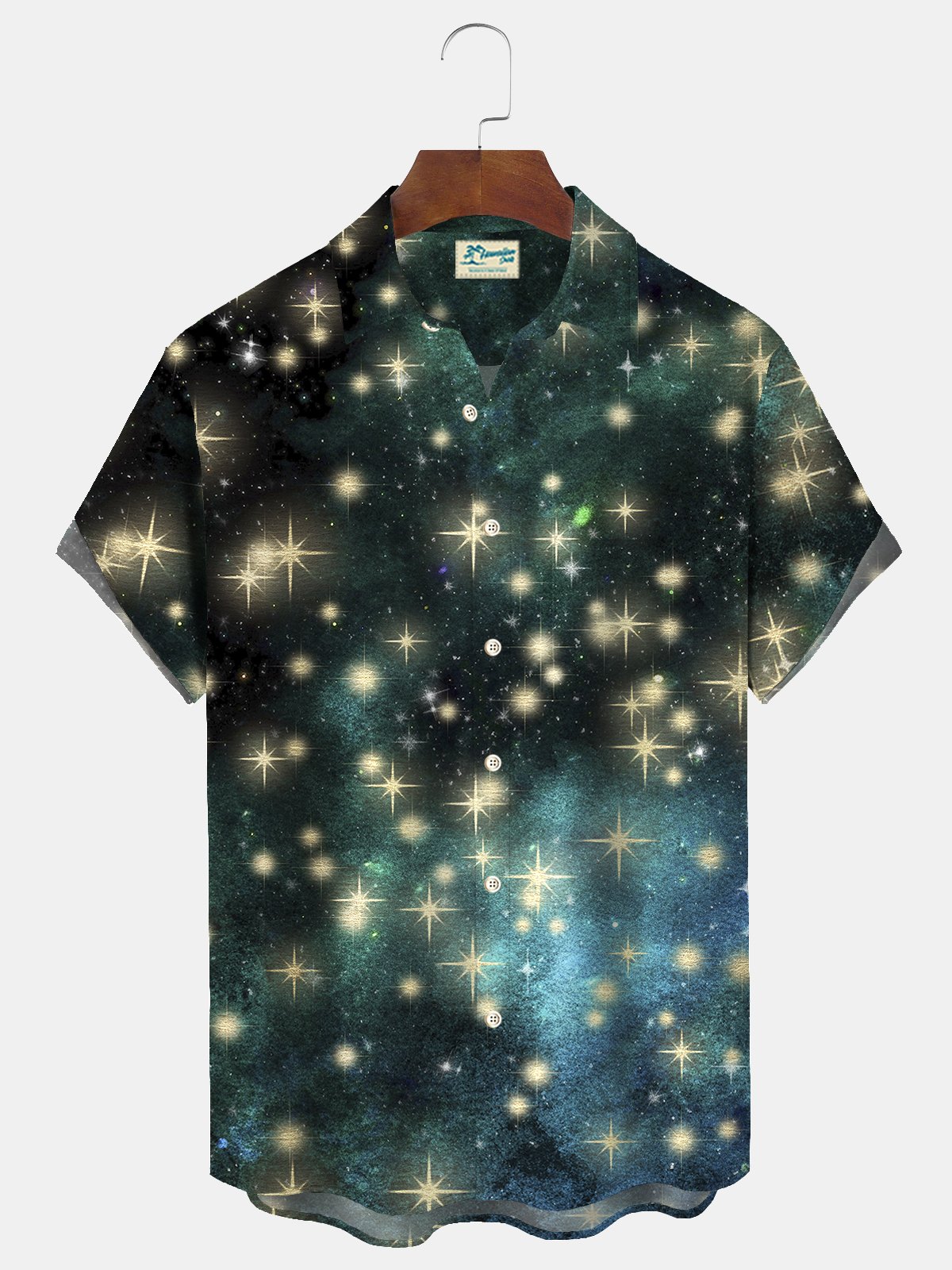 Royaura® Christmas Light Print Men's Holiday Chest Pocket Stretch Short Sleeve Shirt Big & Tall